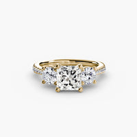 Three Stone Pavé Tapered Shank Ring