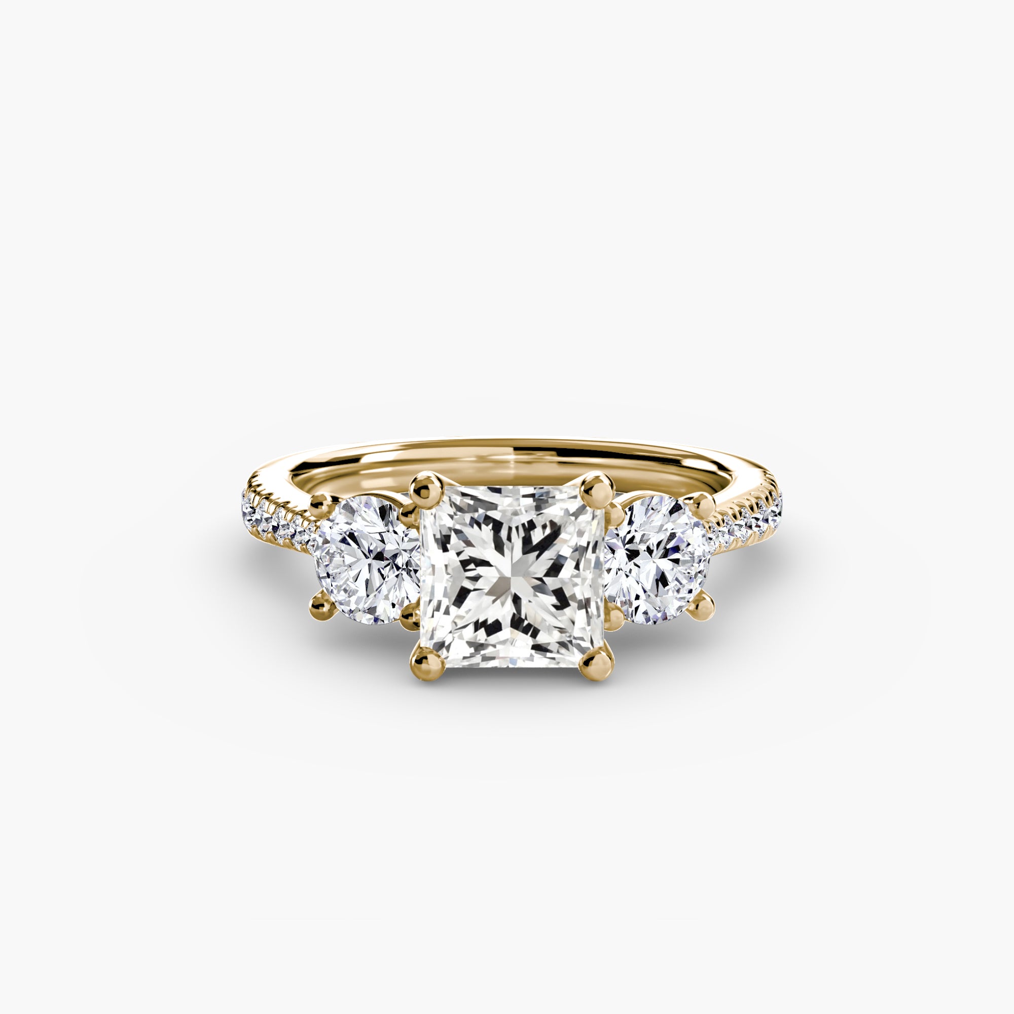 Three Stone Pavé Tapered Shank Ring