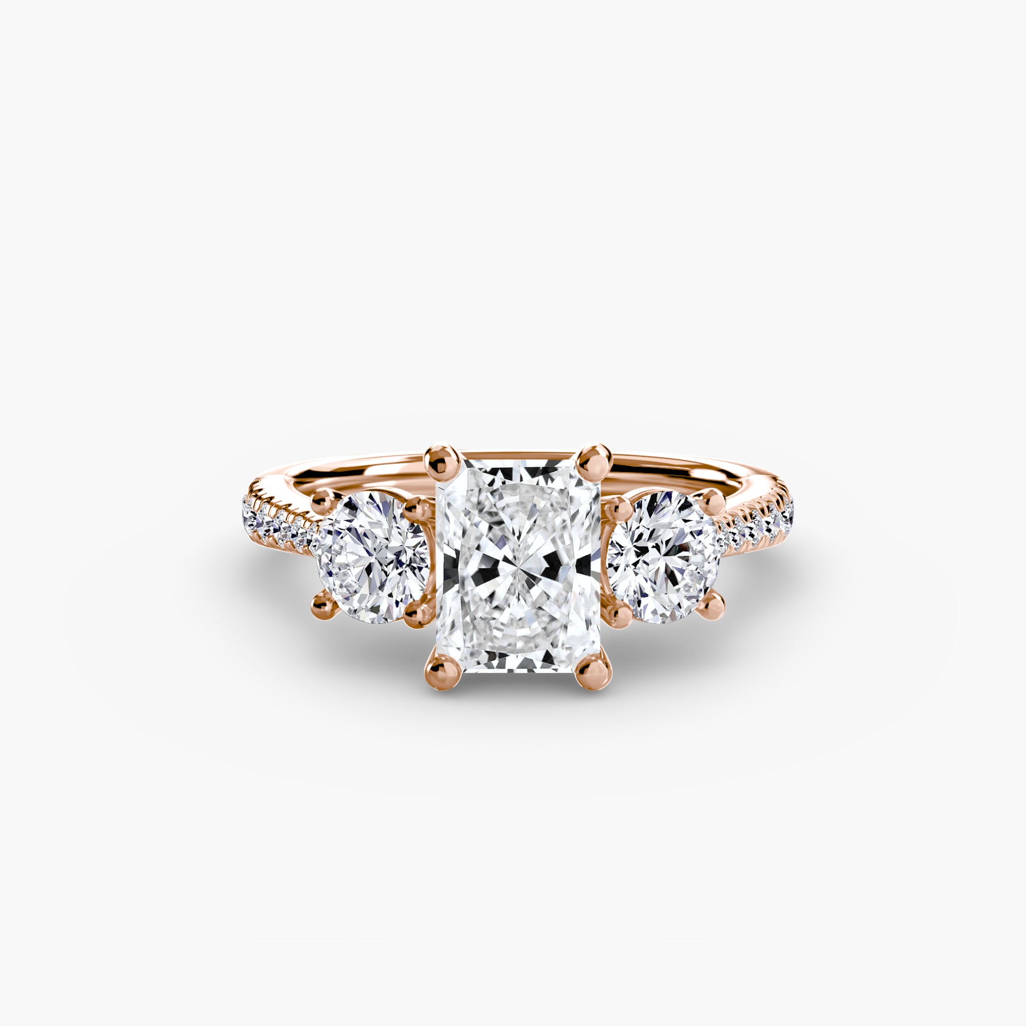 Three Stone Pavé Tapered Shank Ring