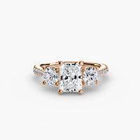 Three Stone Pavé Tapered Shank Ring