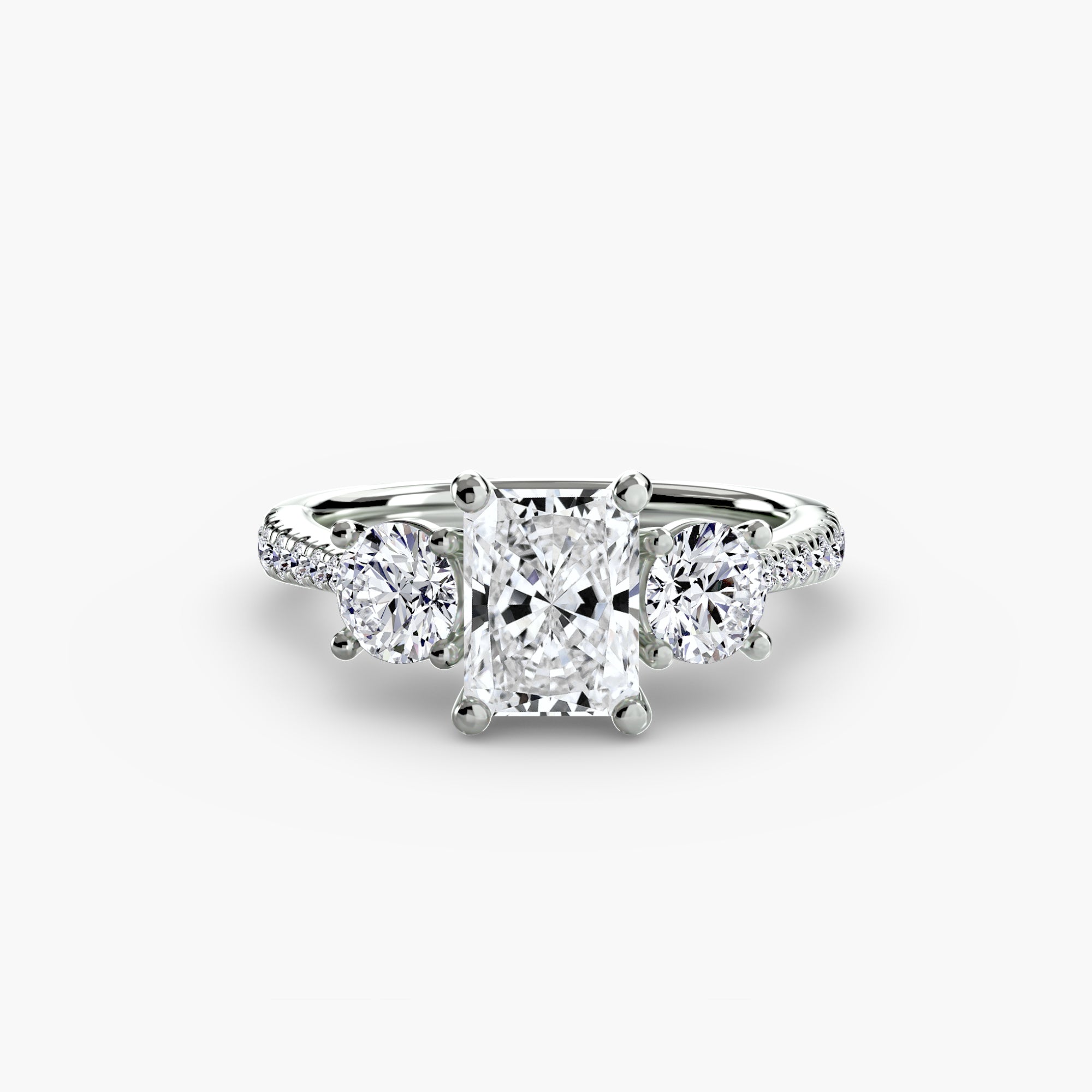 Three Stone Pavé Tapered Shank Ring