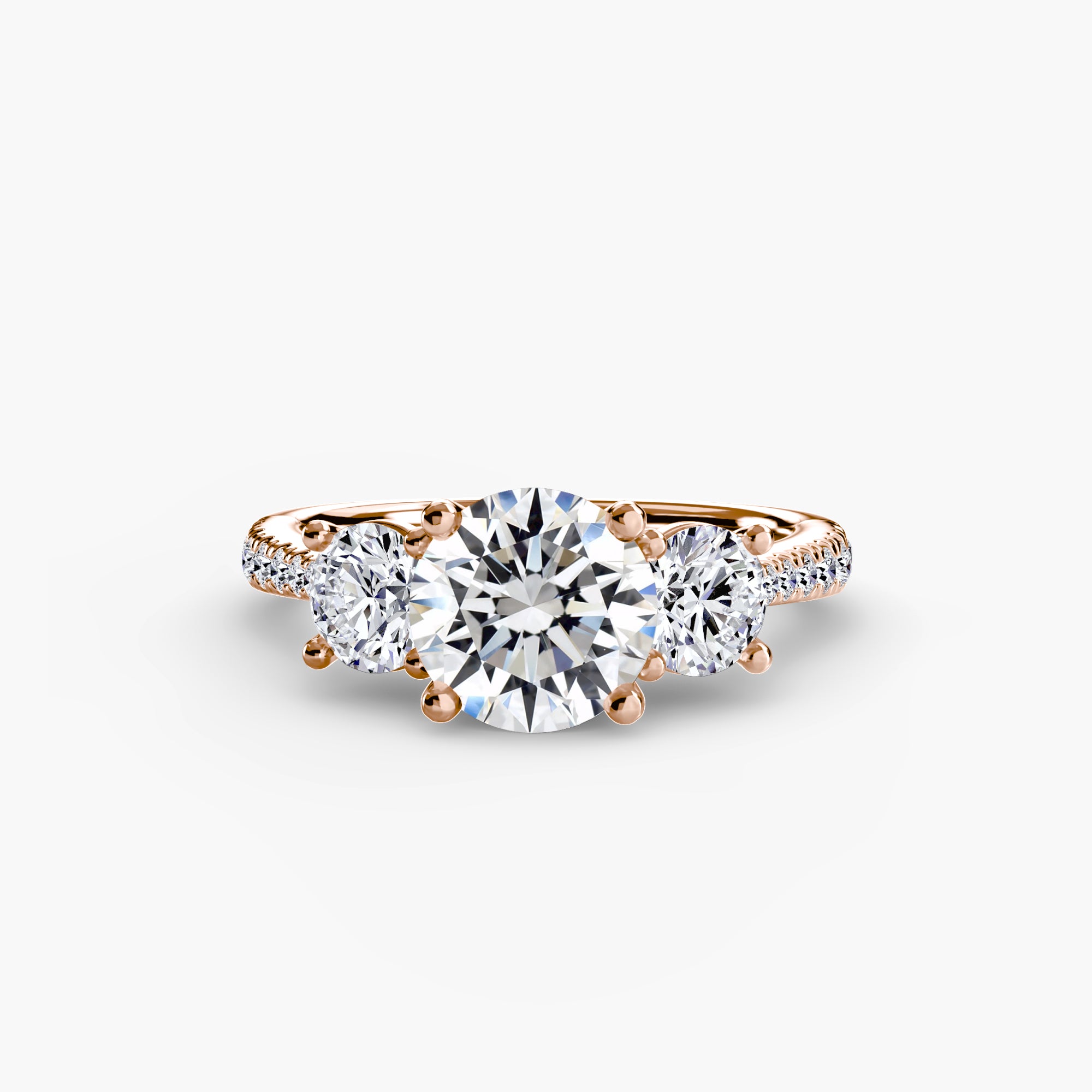 Three Stone Pavé Tapered Shank Ring