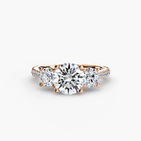 Round Three Stone Pavé Tapered Shank Ring