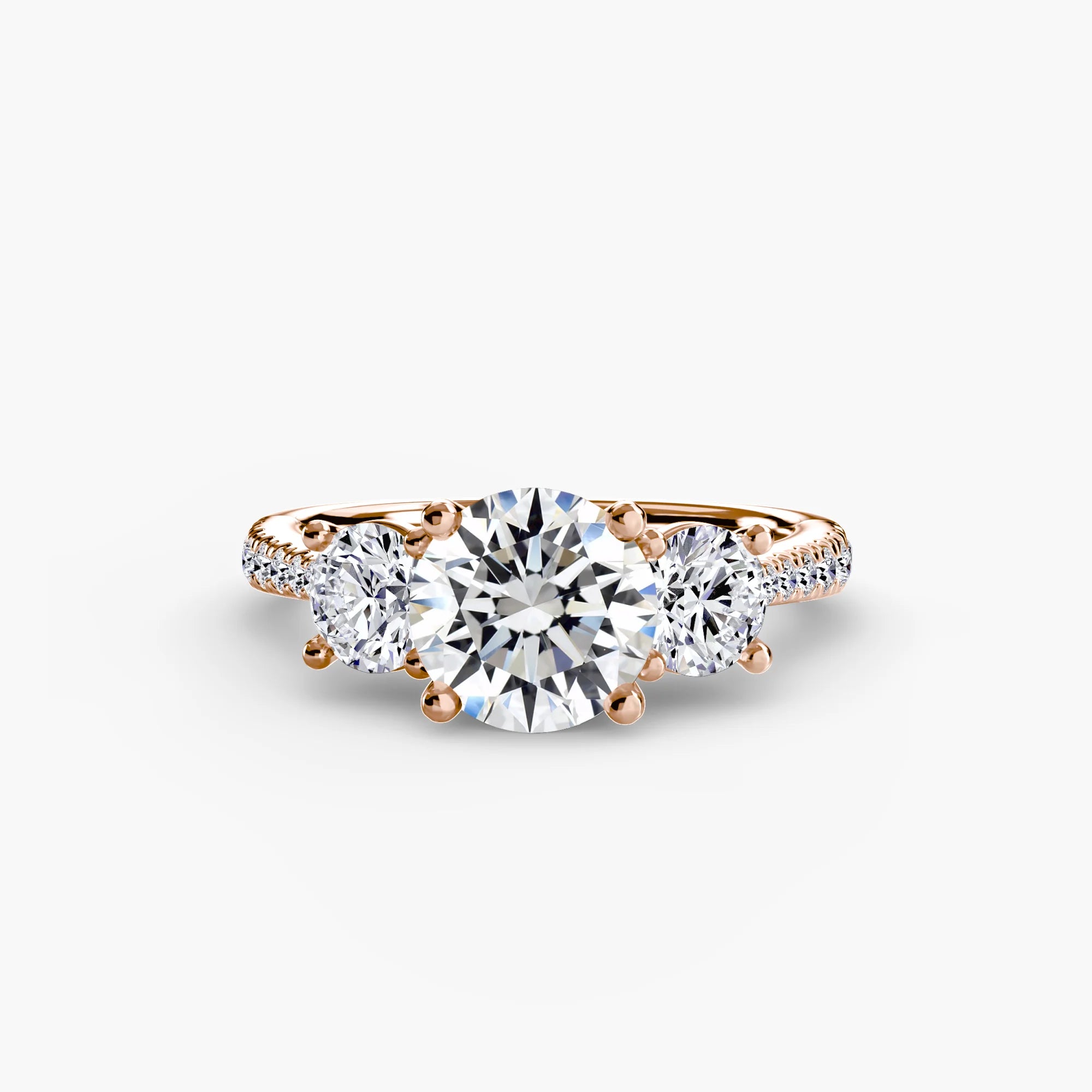 Round Three Stone Pavé Tapered Shank Ring
