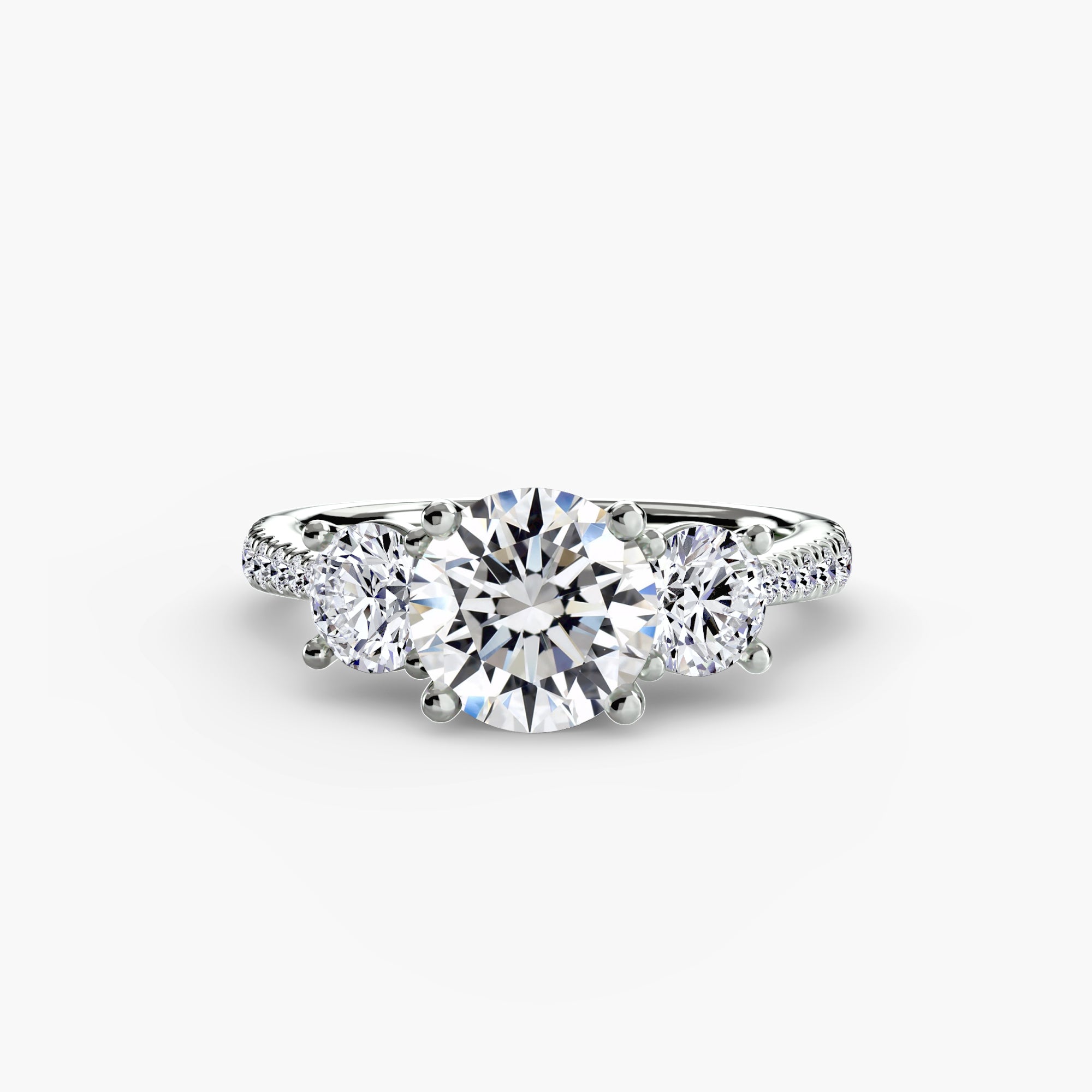 Three Stone Pavé Tapered Shank Ring