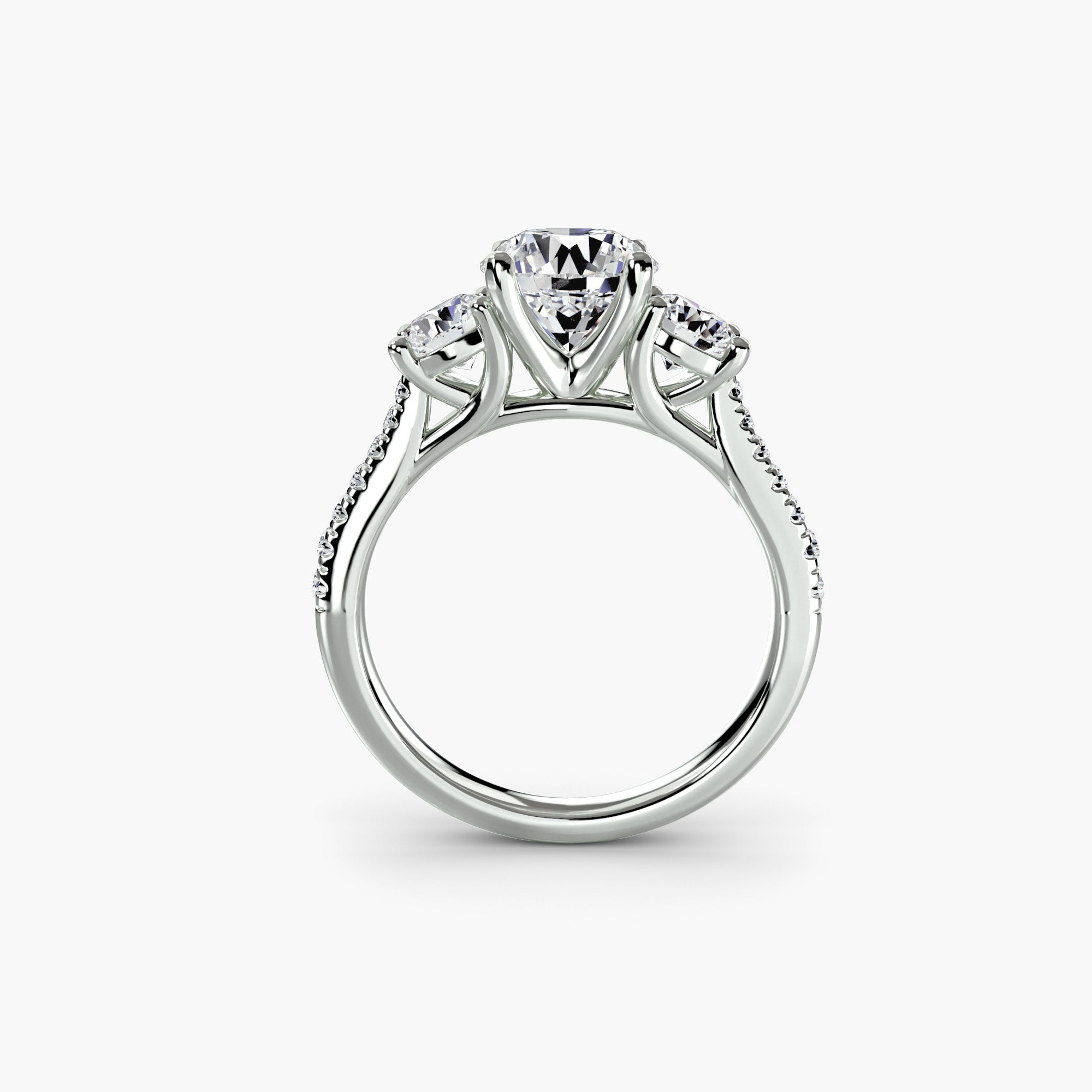 Three Stone Pavé Tapered Shank Ring