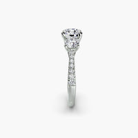 Round Three Stone Pavé Tapered Shank Ring