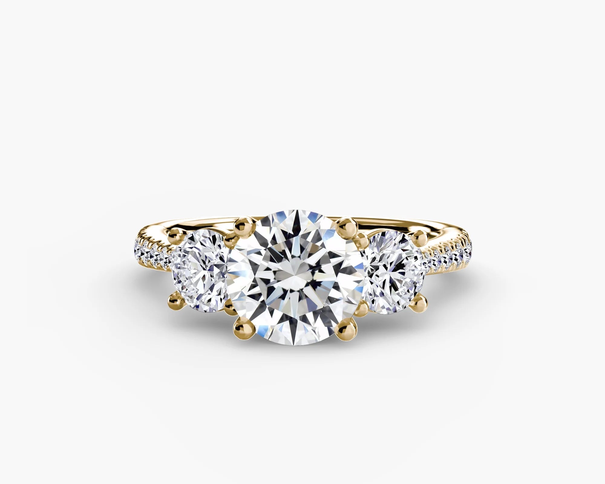 Round Three Stone Pavé Tapered Shank Ring