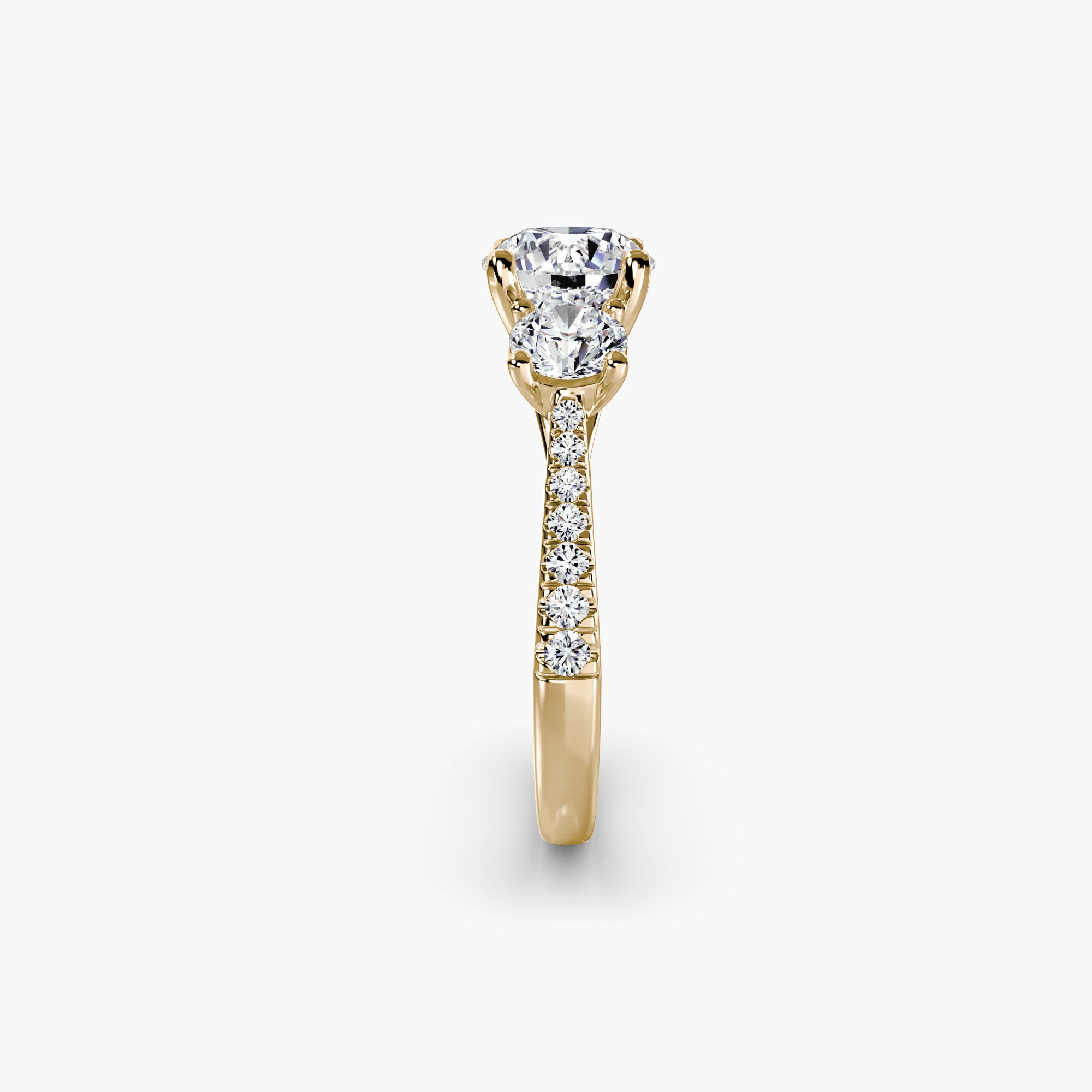 Round Three Stone Pavé Tapered Shank Ring