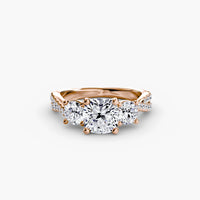 Cushion Three Stone Twist Pavé Ring