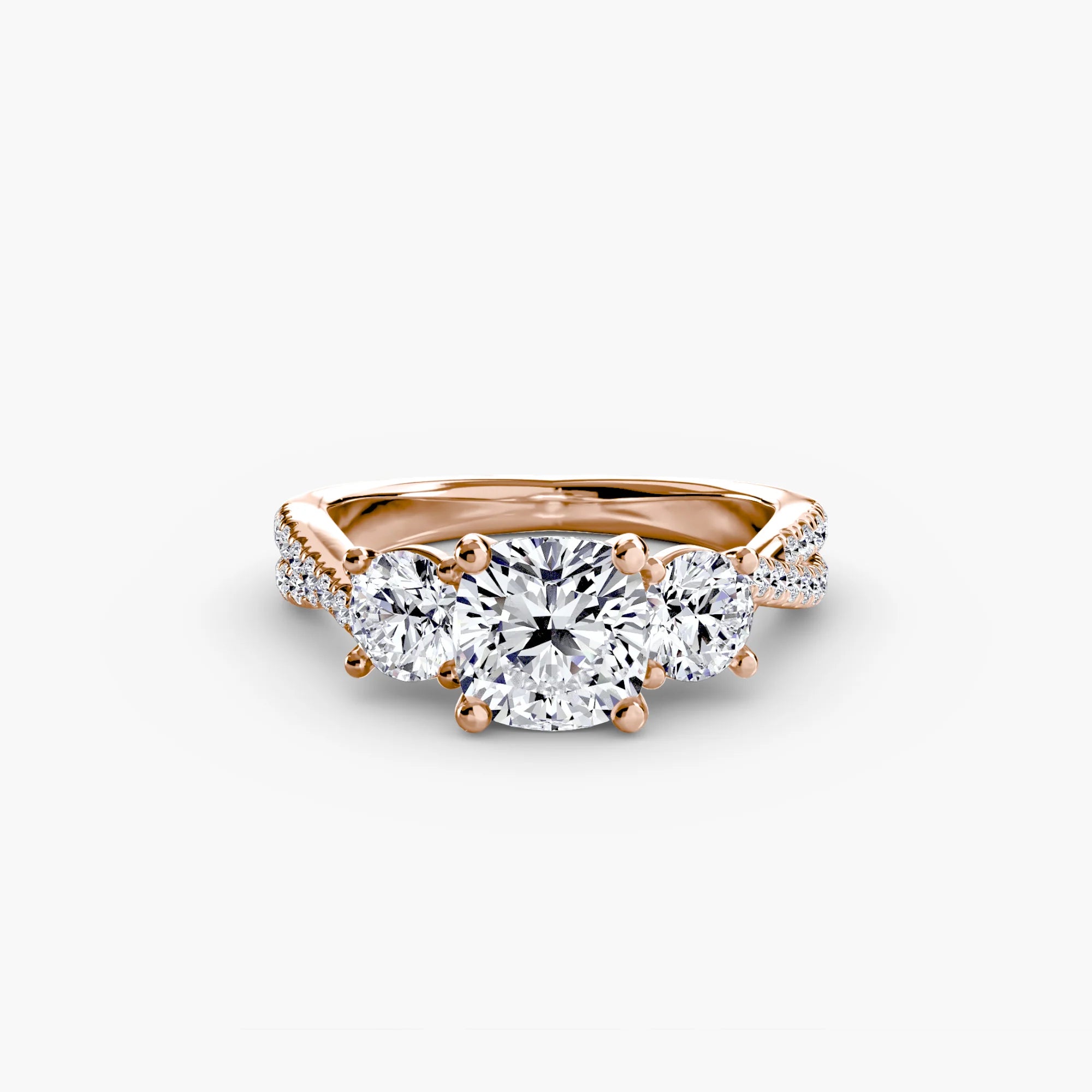 Cushion Three Stone Twist Pavé Ring