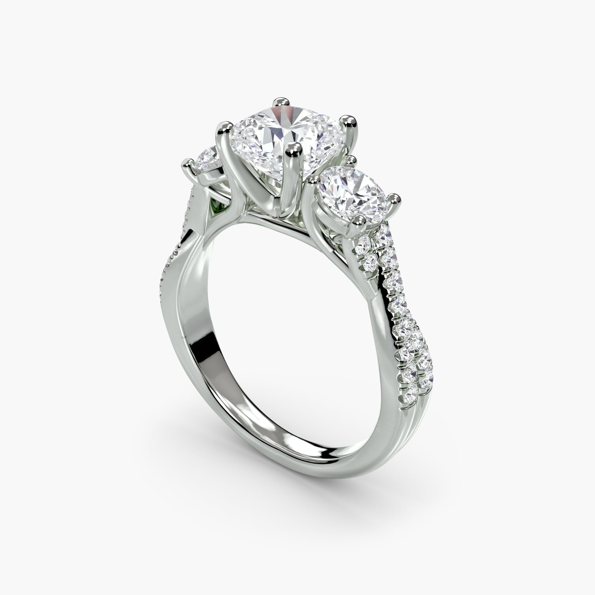 Cushion Three Stone Twist Pavé Ring