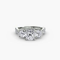 Cushion Three Stone Twist Pavé Ring