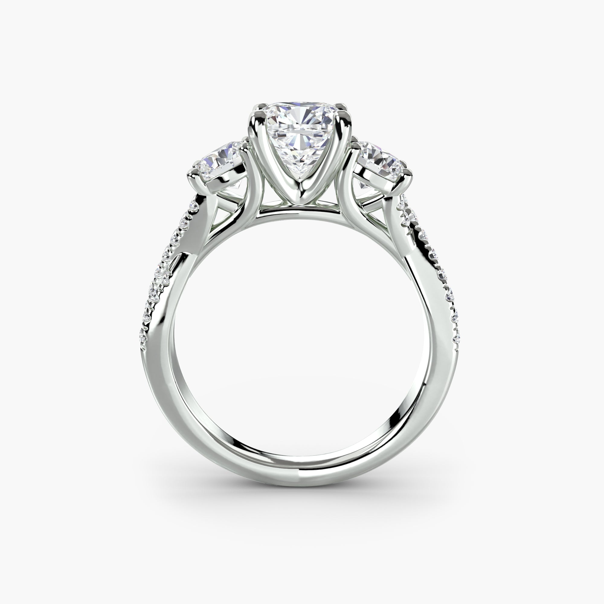 Cushion Three Stone Twist Pavé Ring