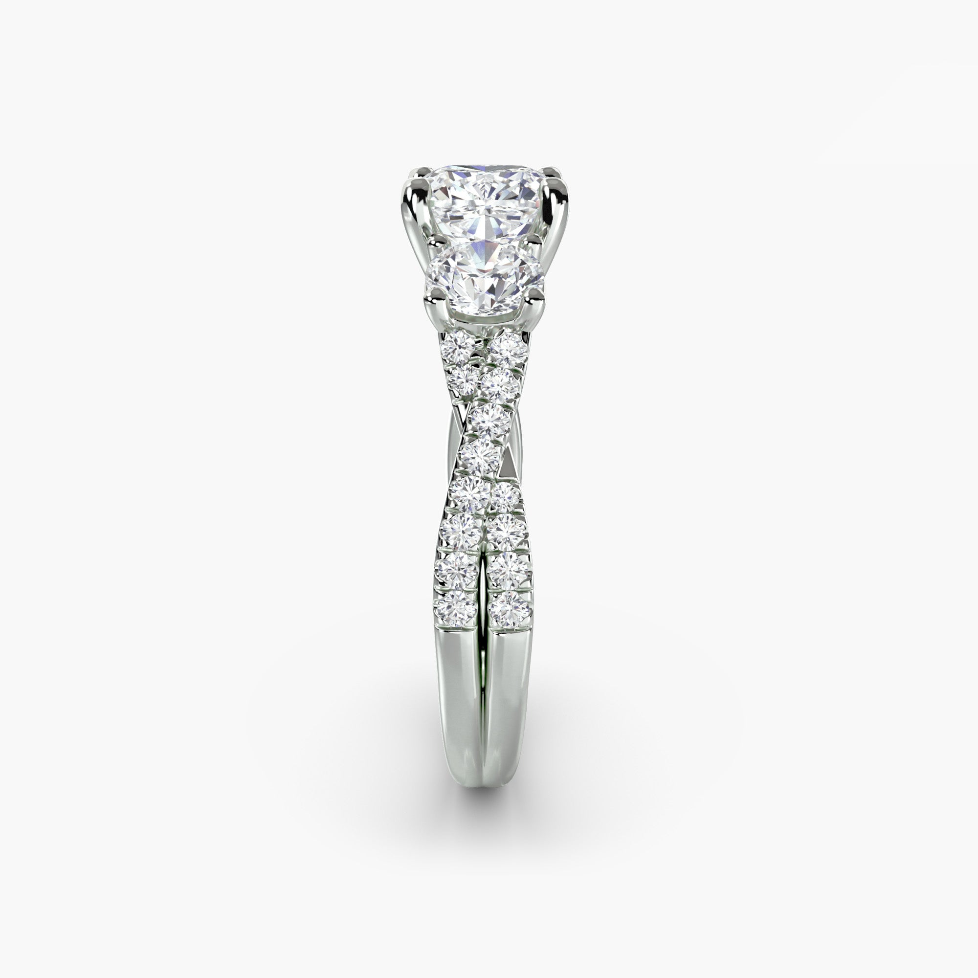 Cushion Three Stone Twist Pavé Ring