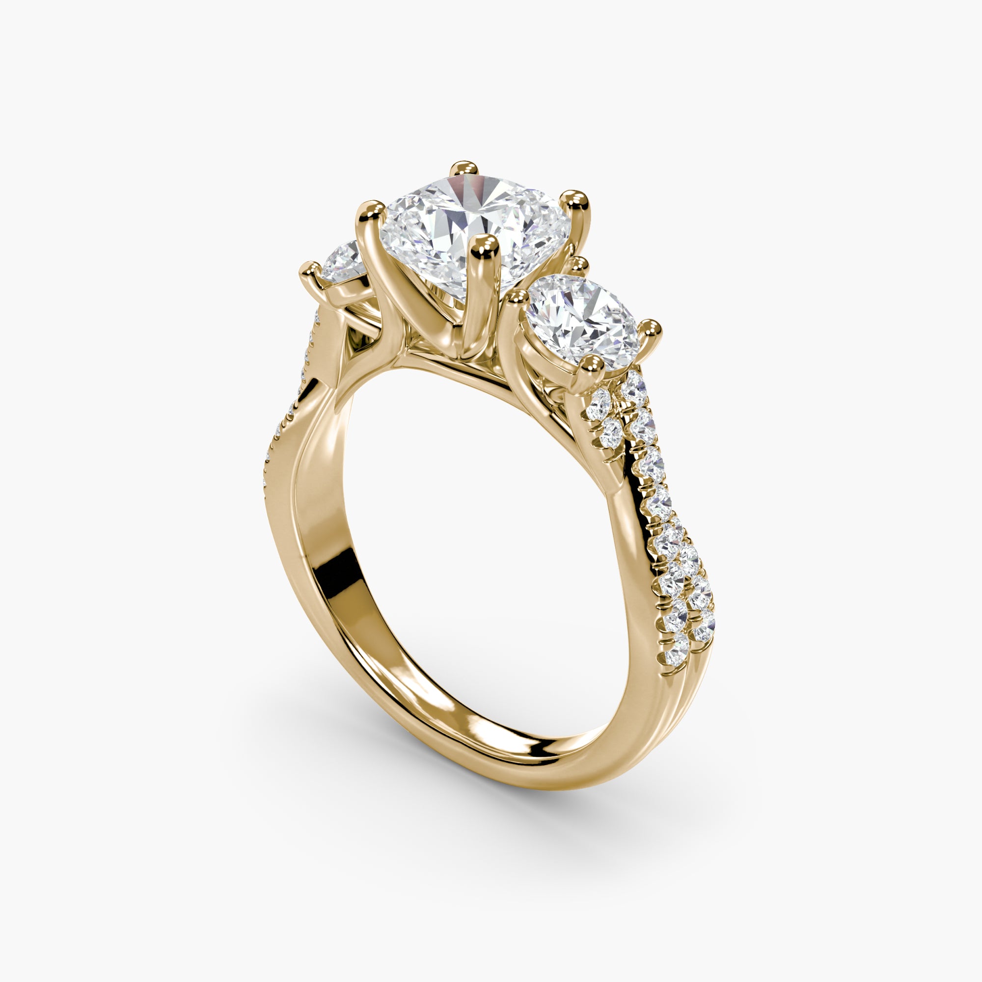 Cushion Three Stone Twist Pavé Ring