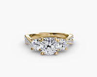 Cushion Three Stone Twist Pavé Ring