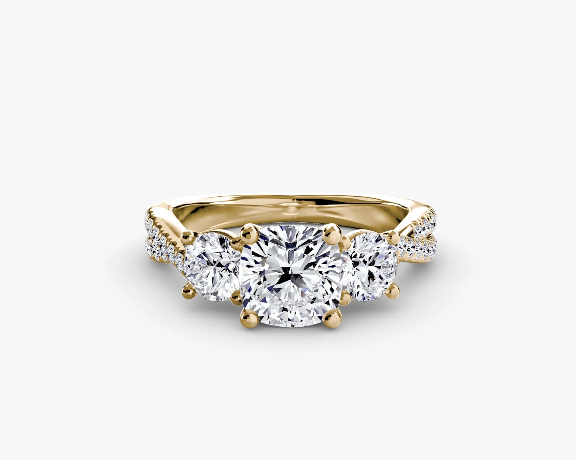 Cushion Three Stone Twist Pavé Ring