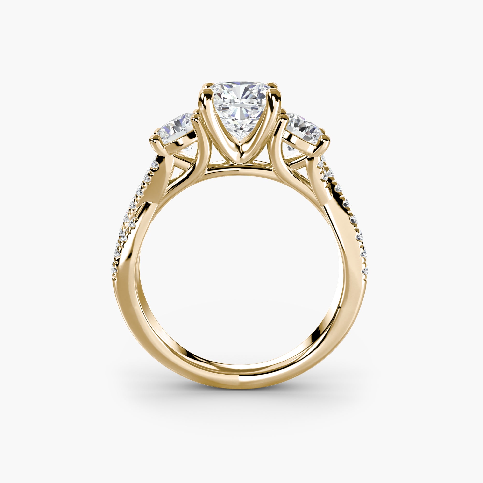 Cushion Three Stone Twist Pavé Ring