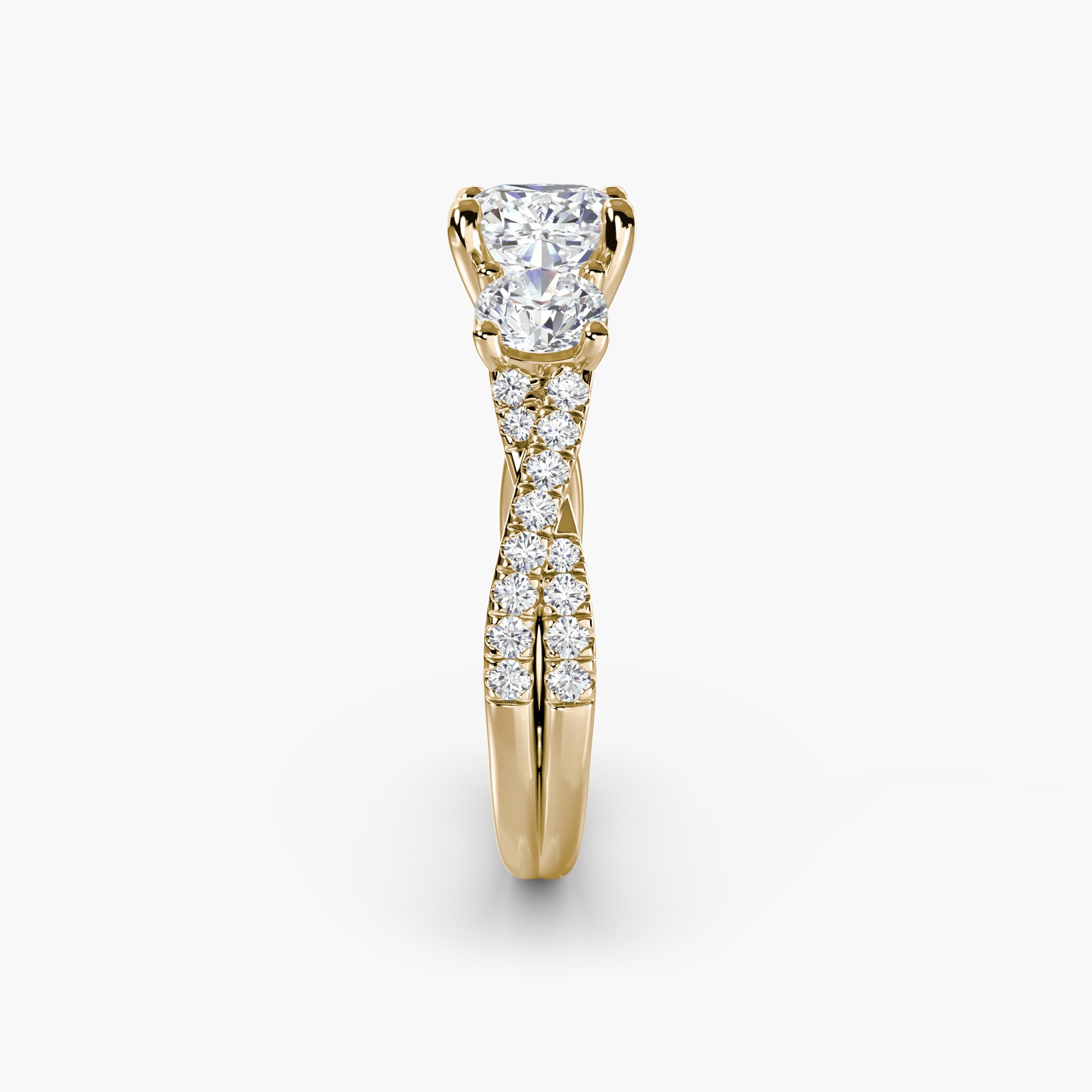 Cushion Three Stone Twist Pavé Ring