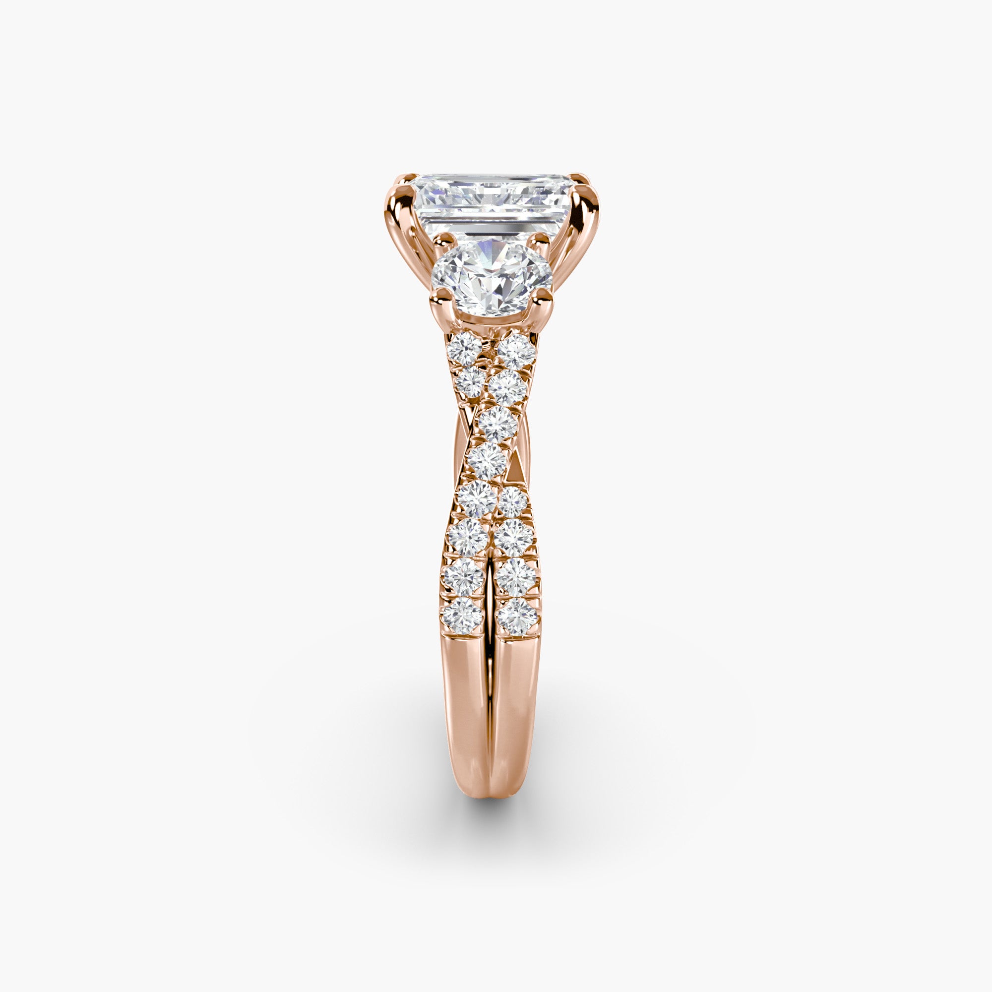 Emerald Three Stone Twist Pavé Ring
