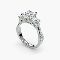 Emerald Three Stone Twist Pavé Ring