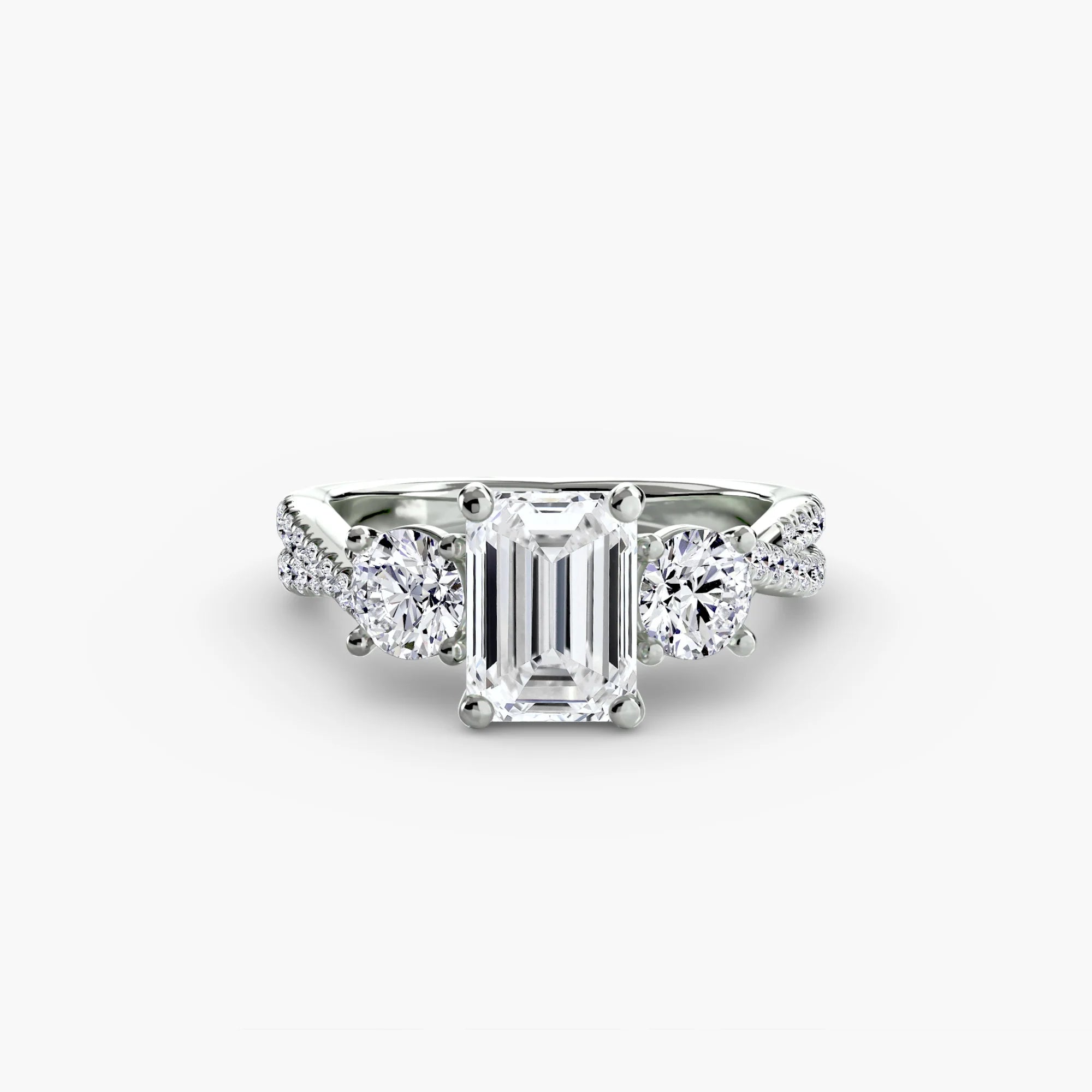 Emerald Three Stone Twist Pavé Ring