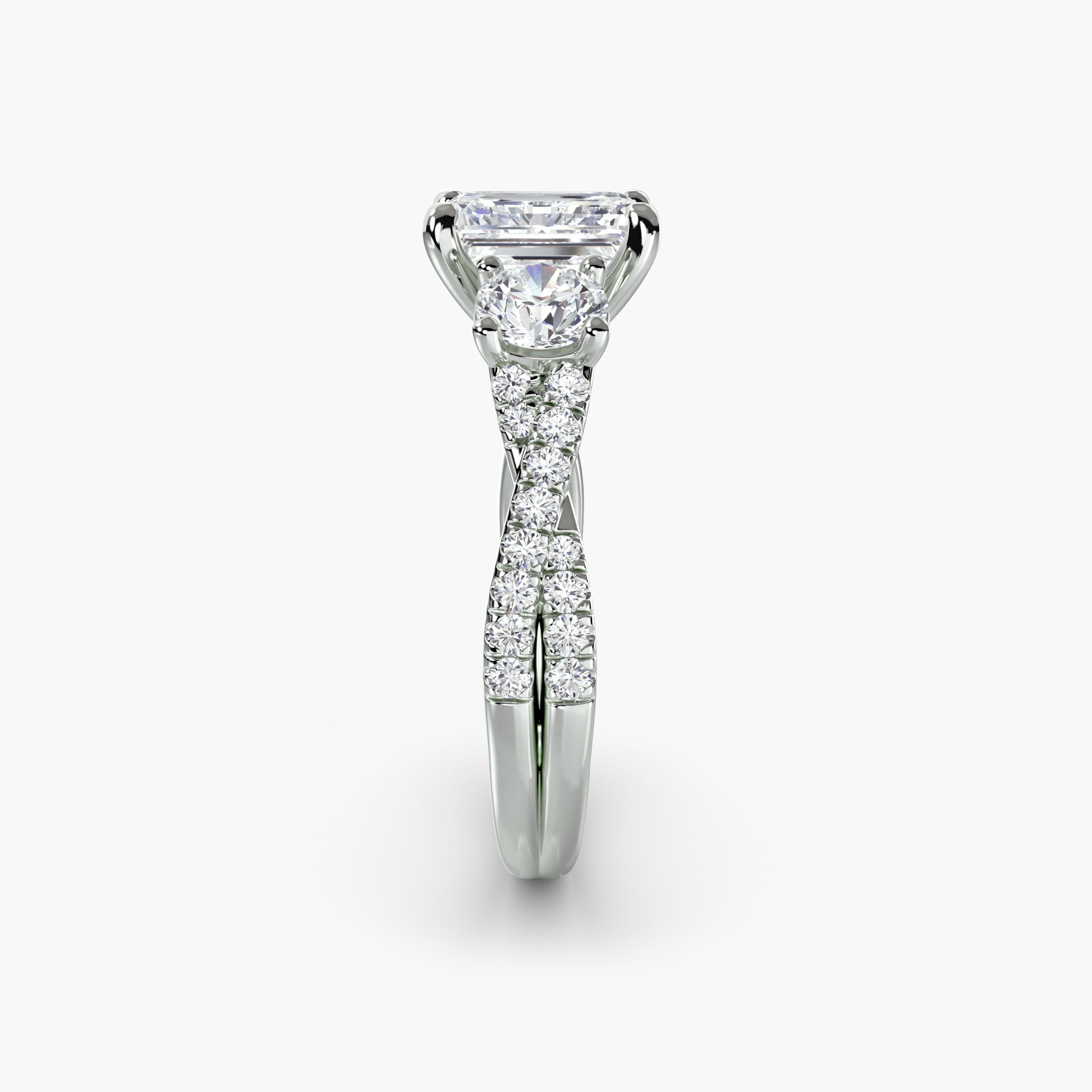 Emerald Three Stone Twist Pavé Ring