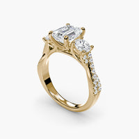 Emerald Three Stone Twist Pavé Ring