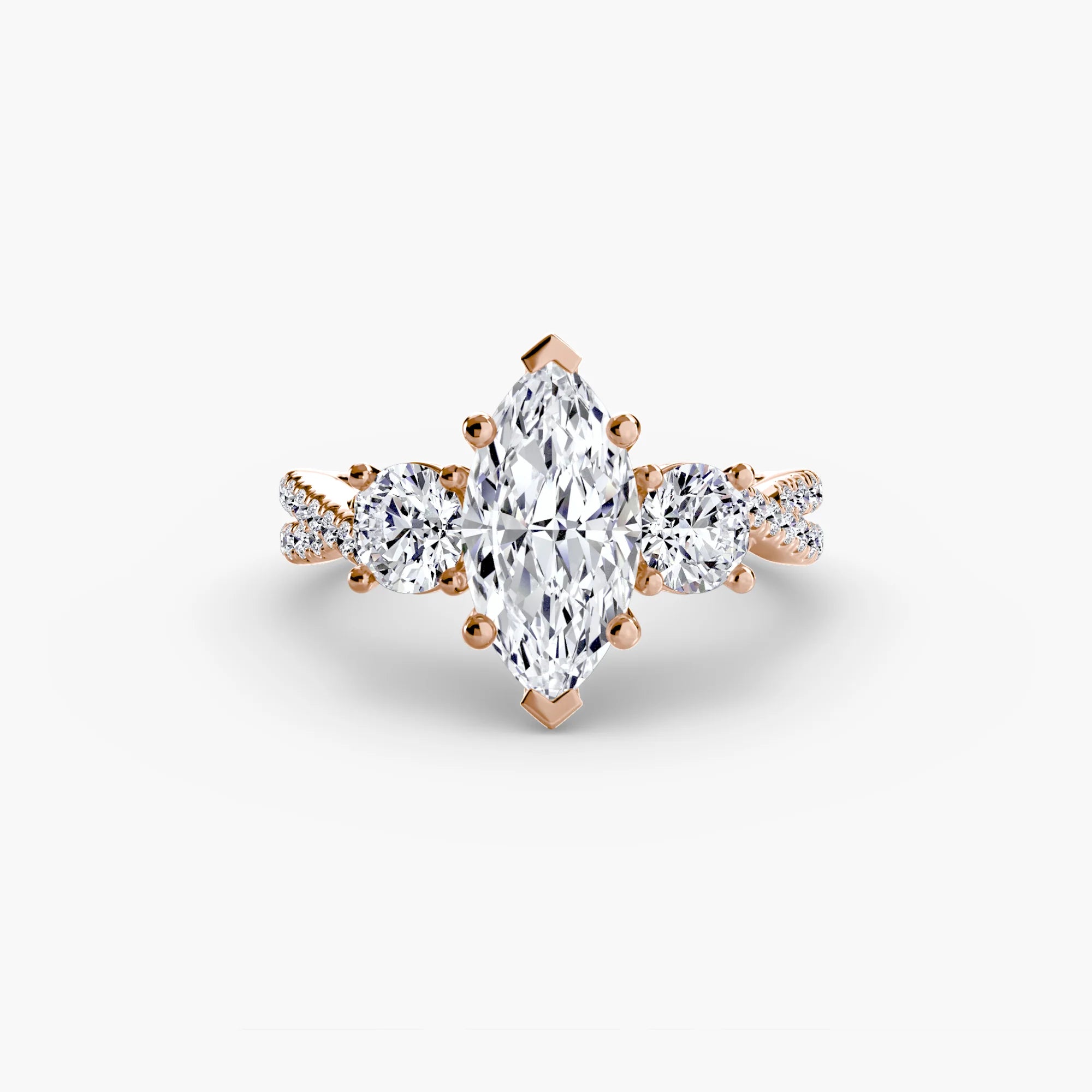Marquise Three Stone Twist Pavé Ring
