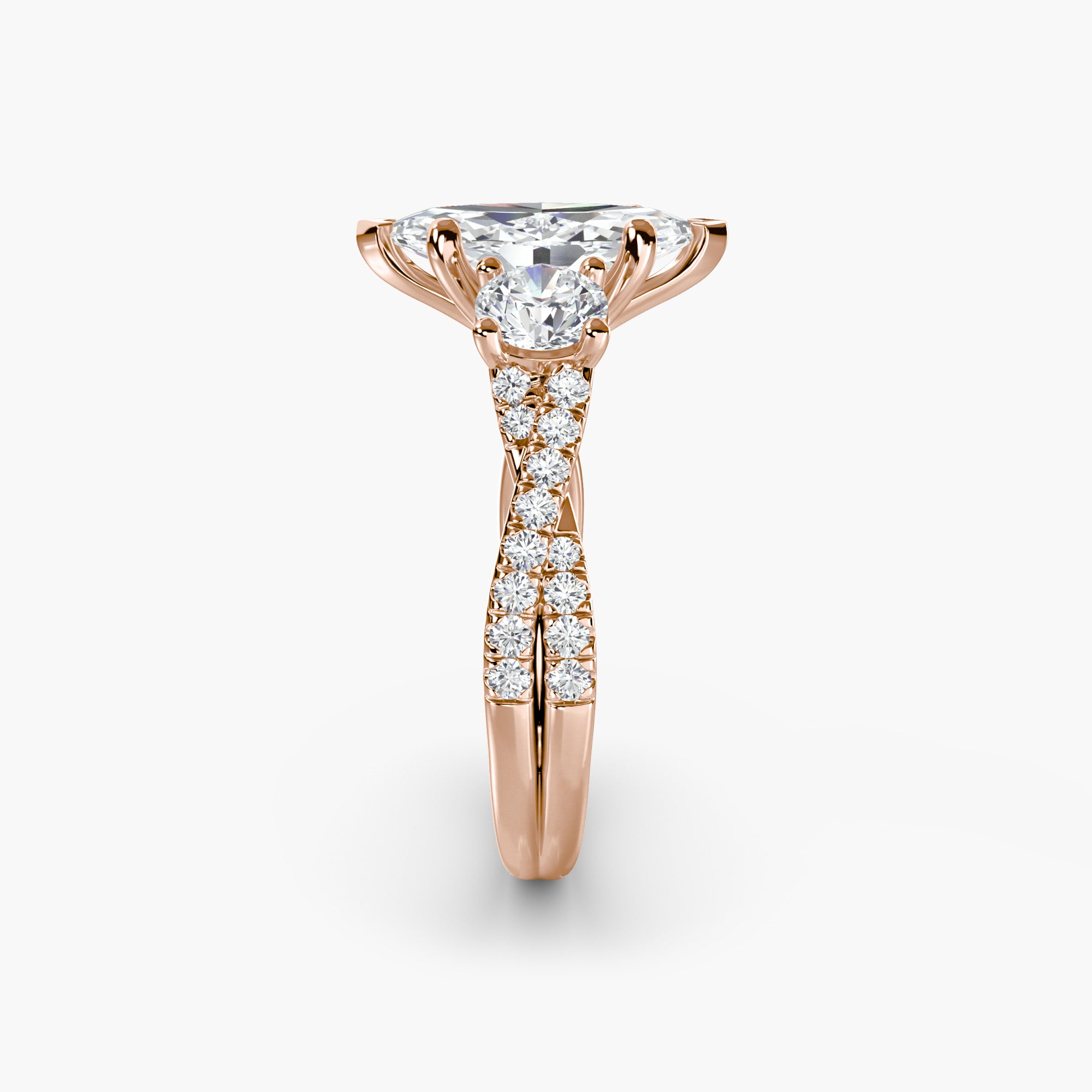 Marquise Three Stone Twist Pavé Ring