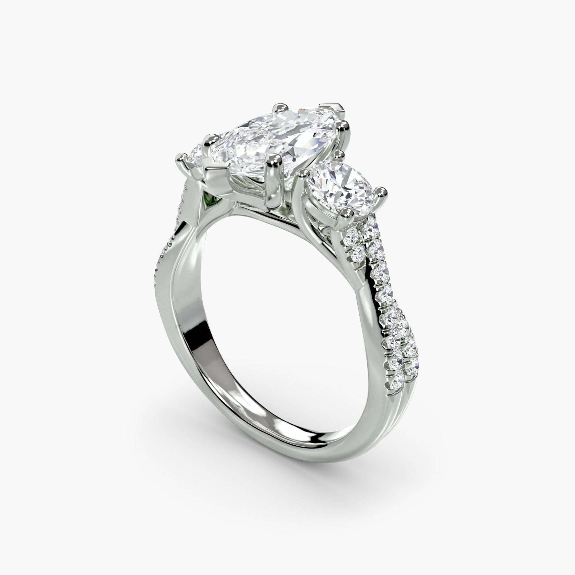Marquise Three Stone Twist Pavé Ring