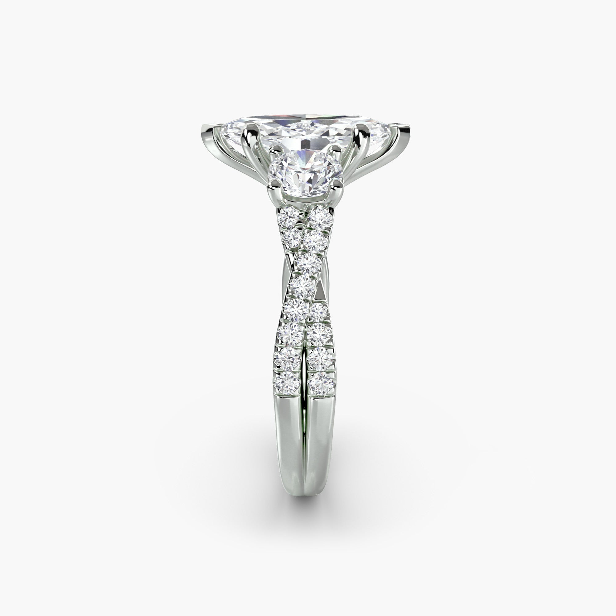 Marquise Three Stone Twist Pavé Ring
