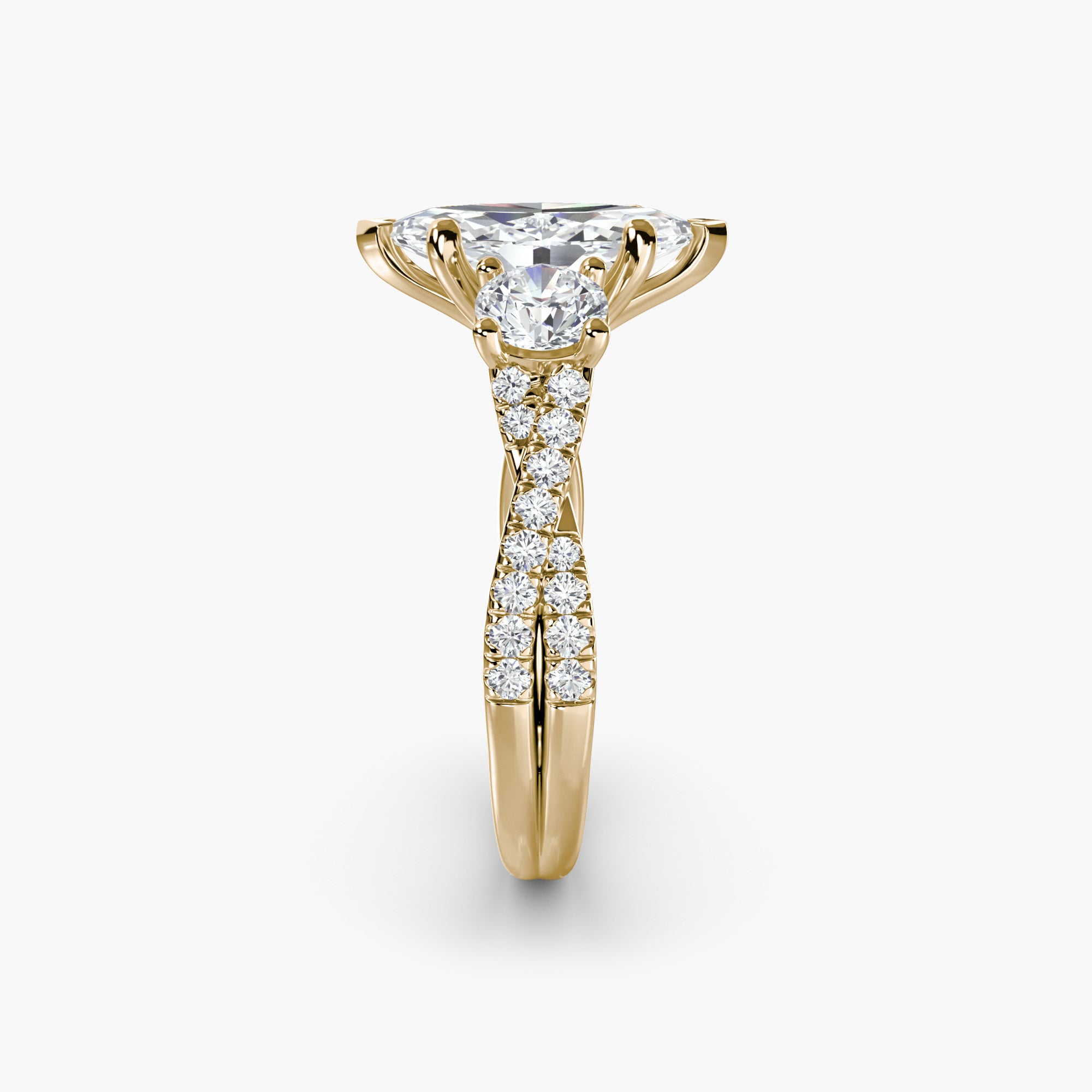 Marquise Three Stone Twist Pavé Ring