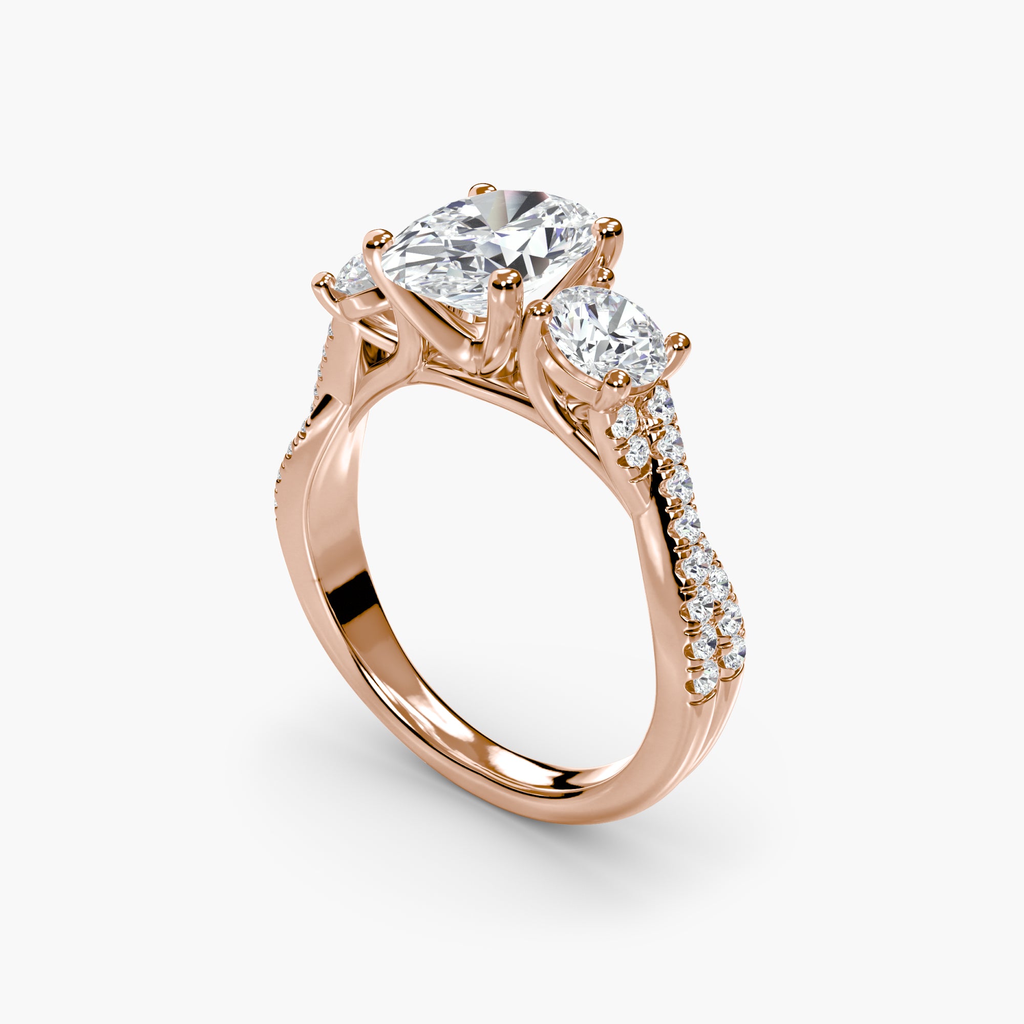 Oval Three Stone Twist Pavé Ring