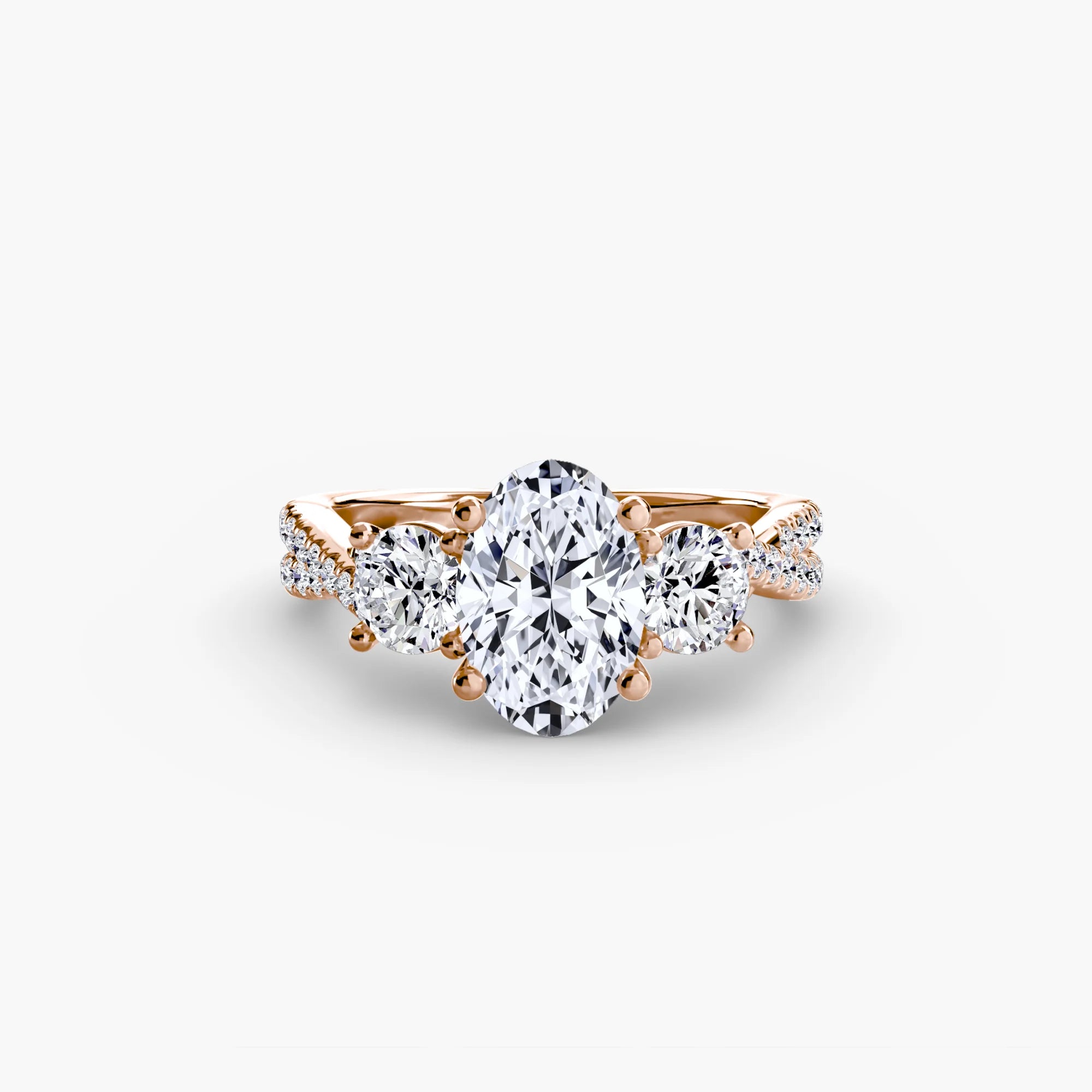 Oval Three Stone Twist Pavé Ring
