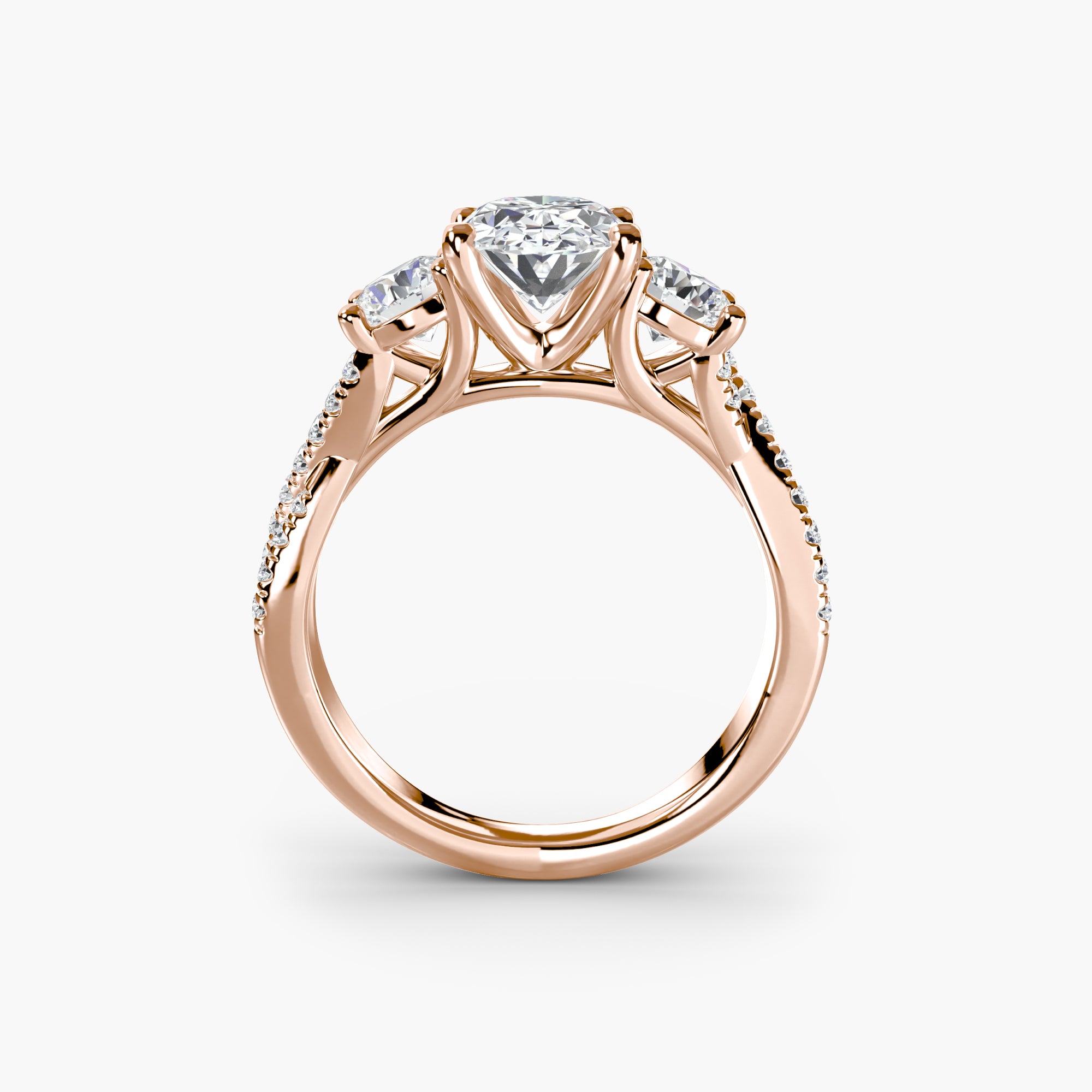 Oval Three Stone Twist Pavé Ring