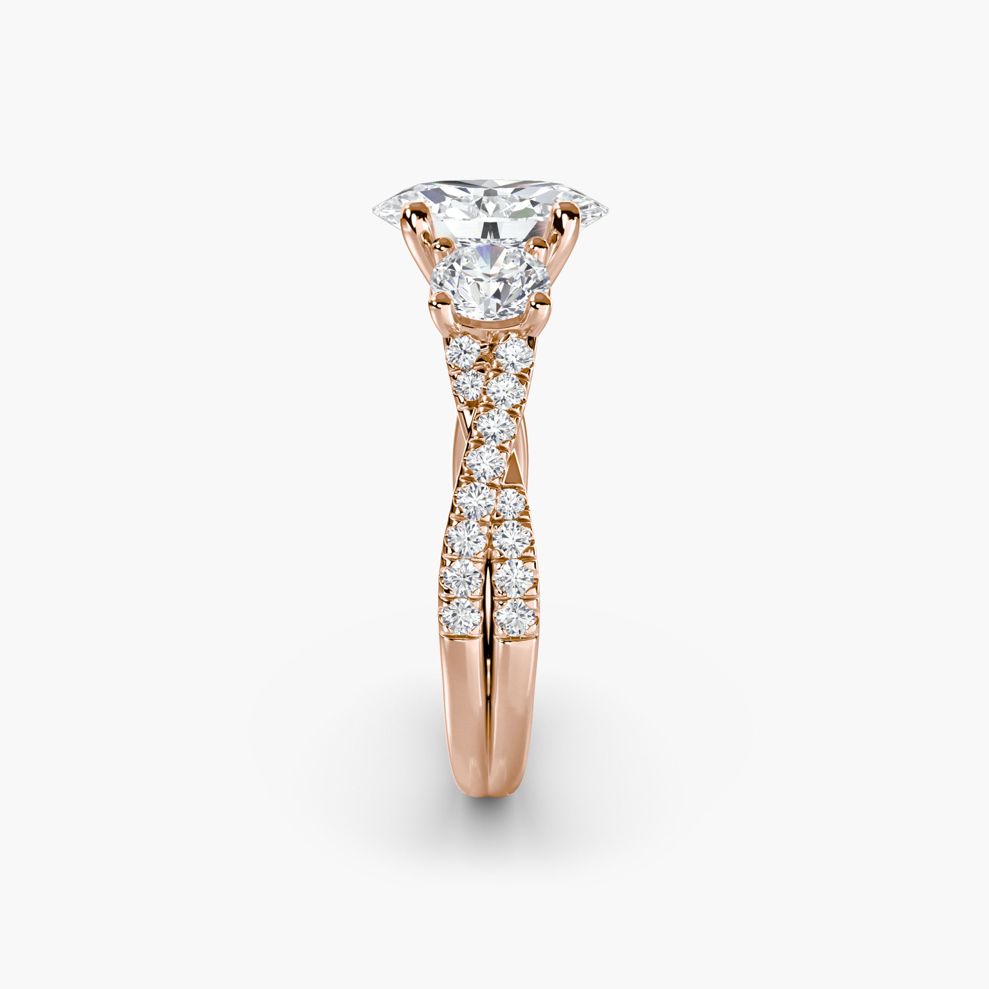 Oval Three Stone Twist Pavé Ring