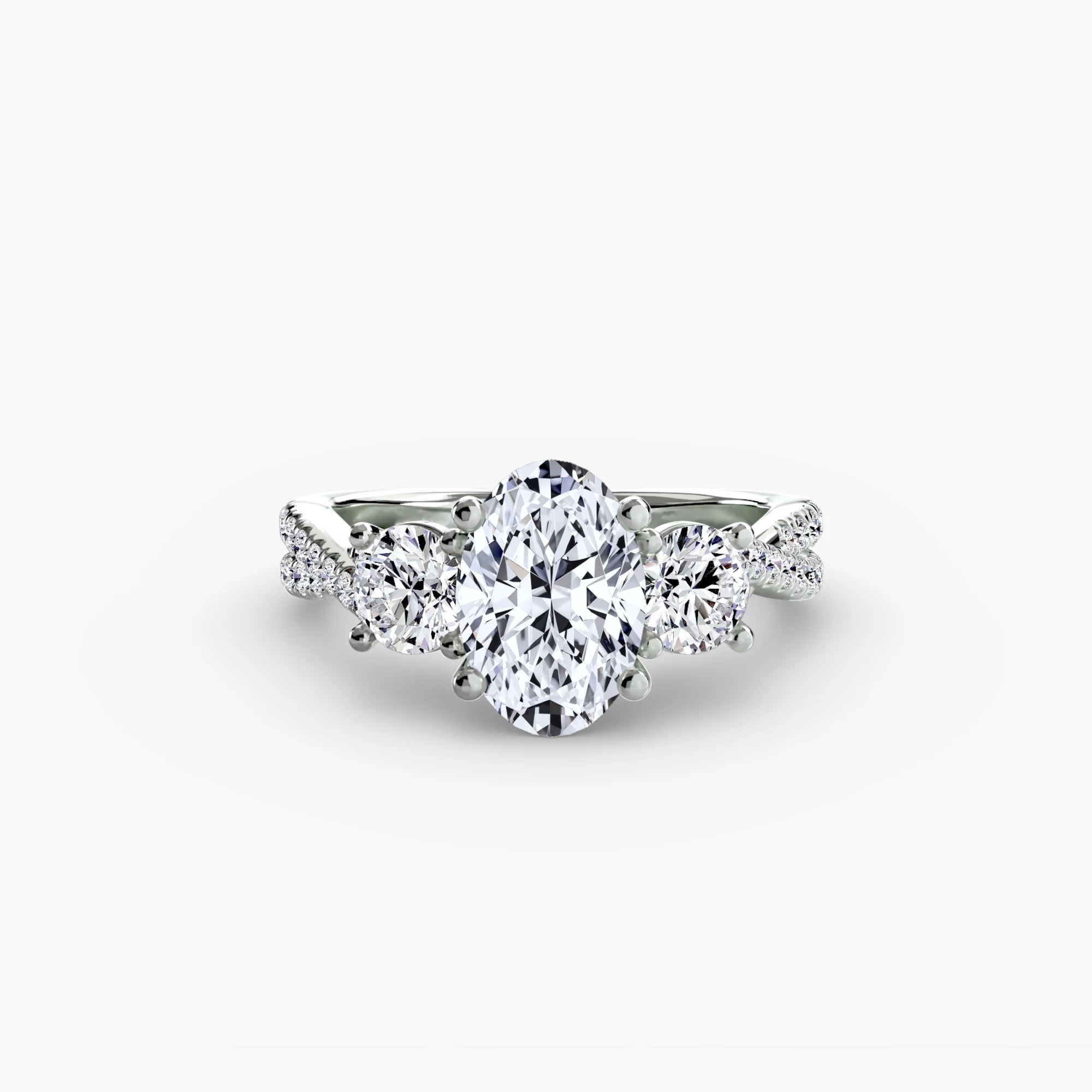 Oval Three Stone Twist Pavé Ring