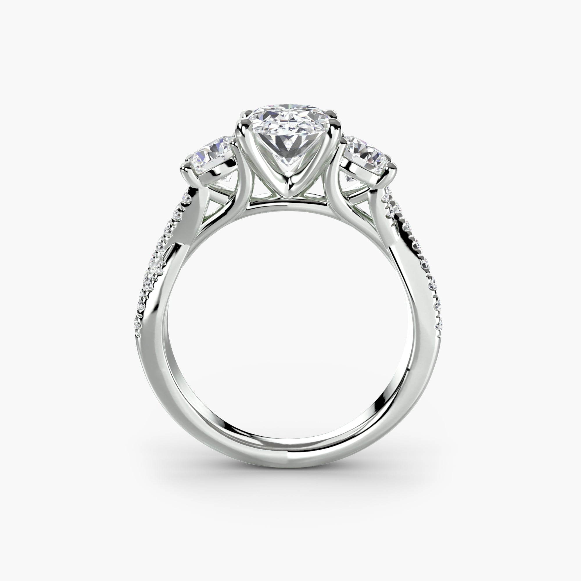 Oval Three Stone Twist Pavé Ring