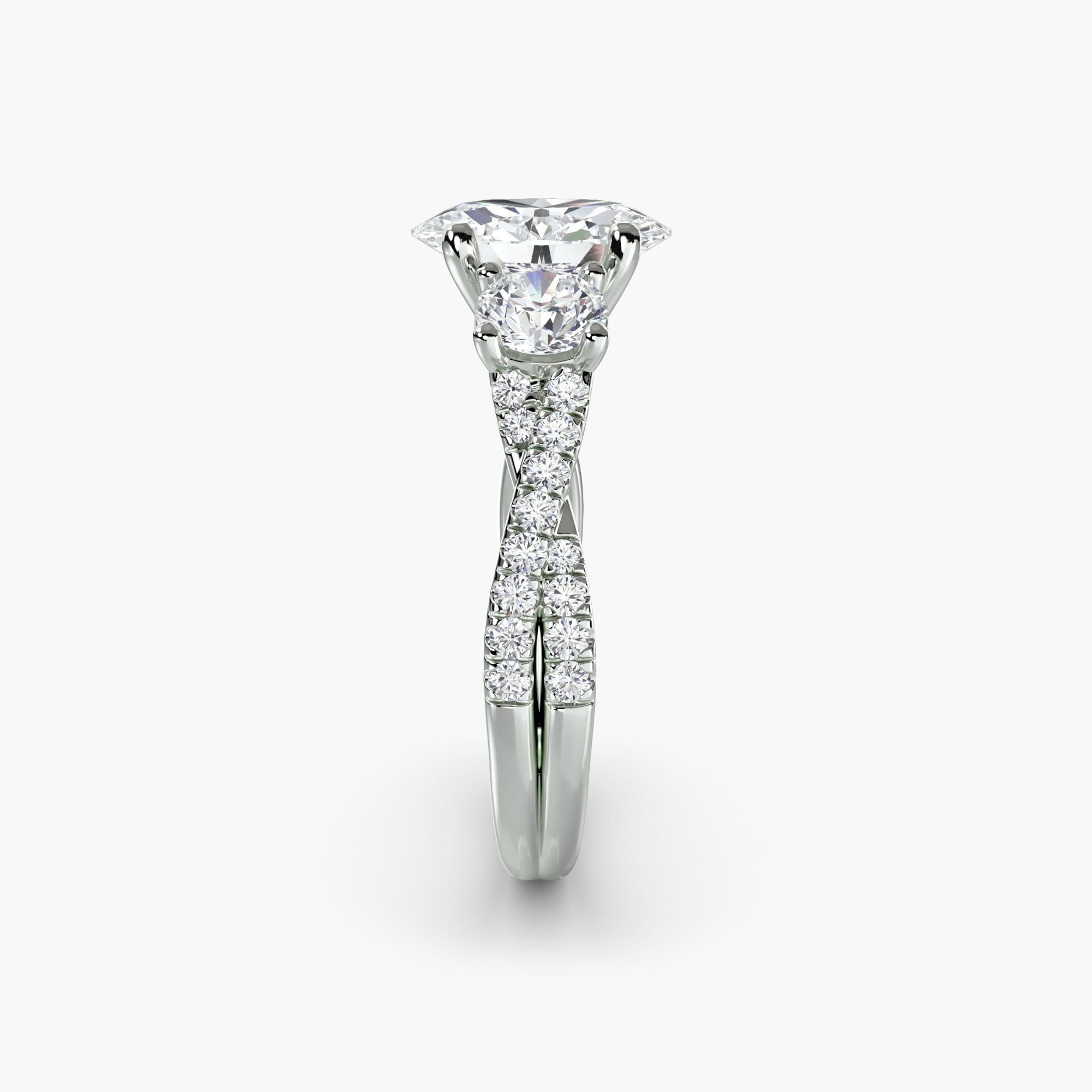 Oval Three Stone Twist Pavé Ring
