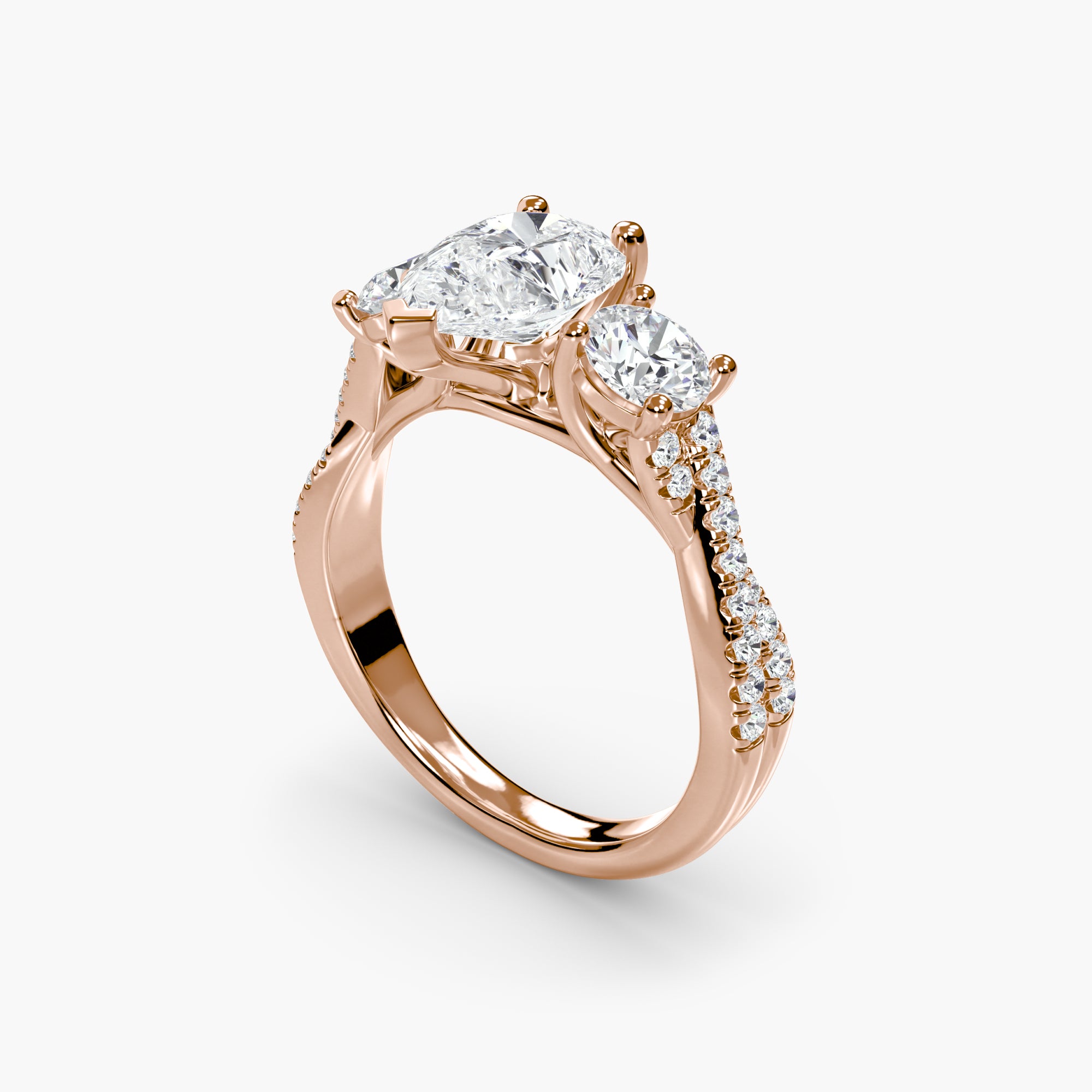 Pear Three Stone Twist Pavé Ring