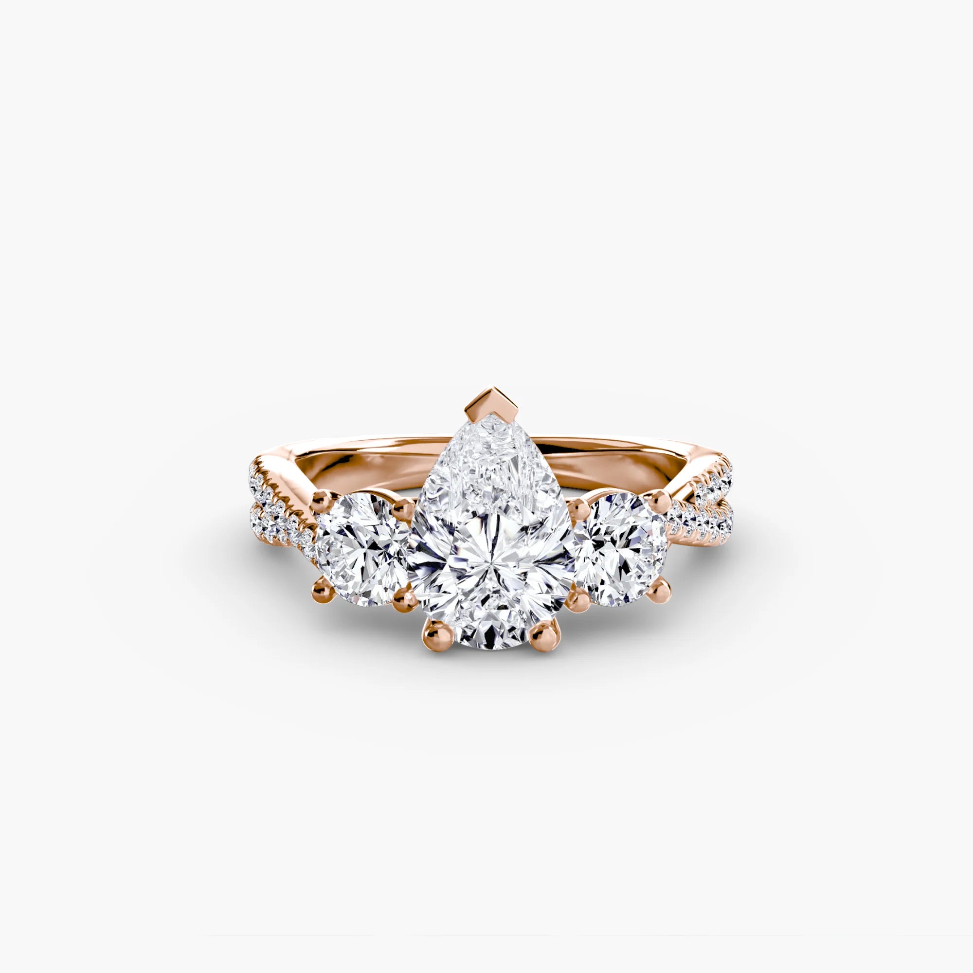 Pear Three Stone Twist Pavé Ring