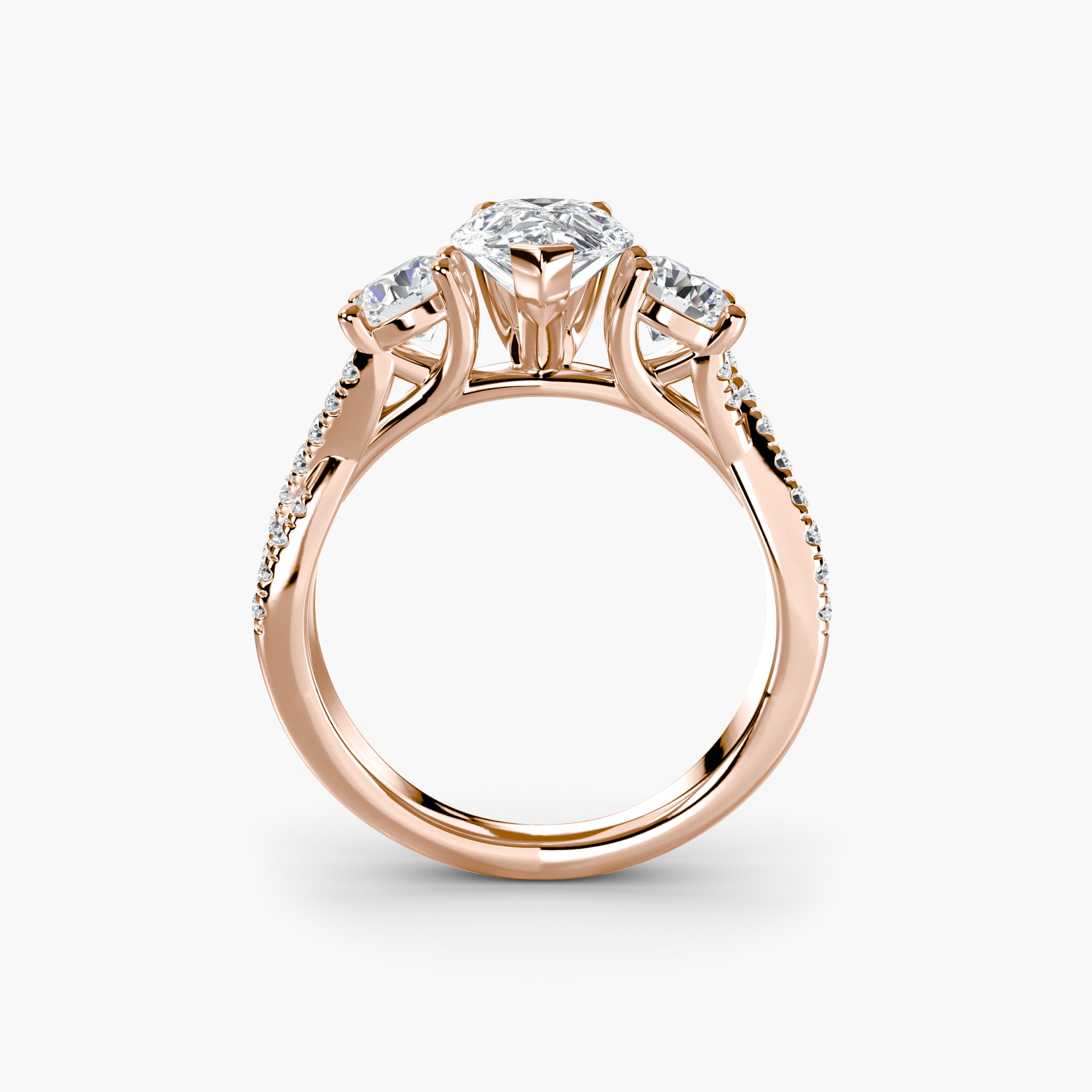 Pear Three Stone Twist Pavé Ring