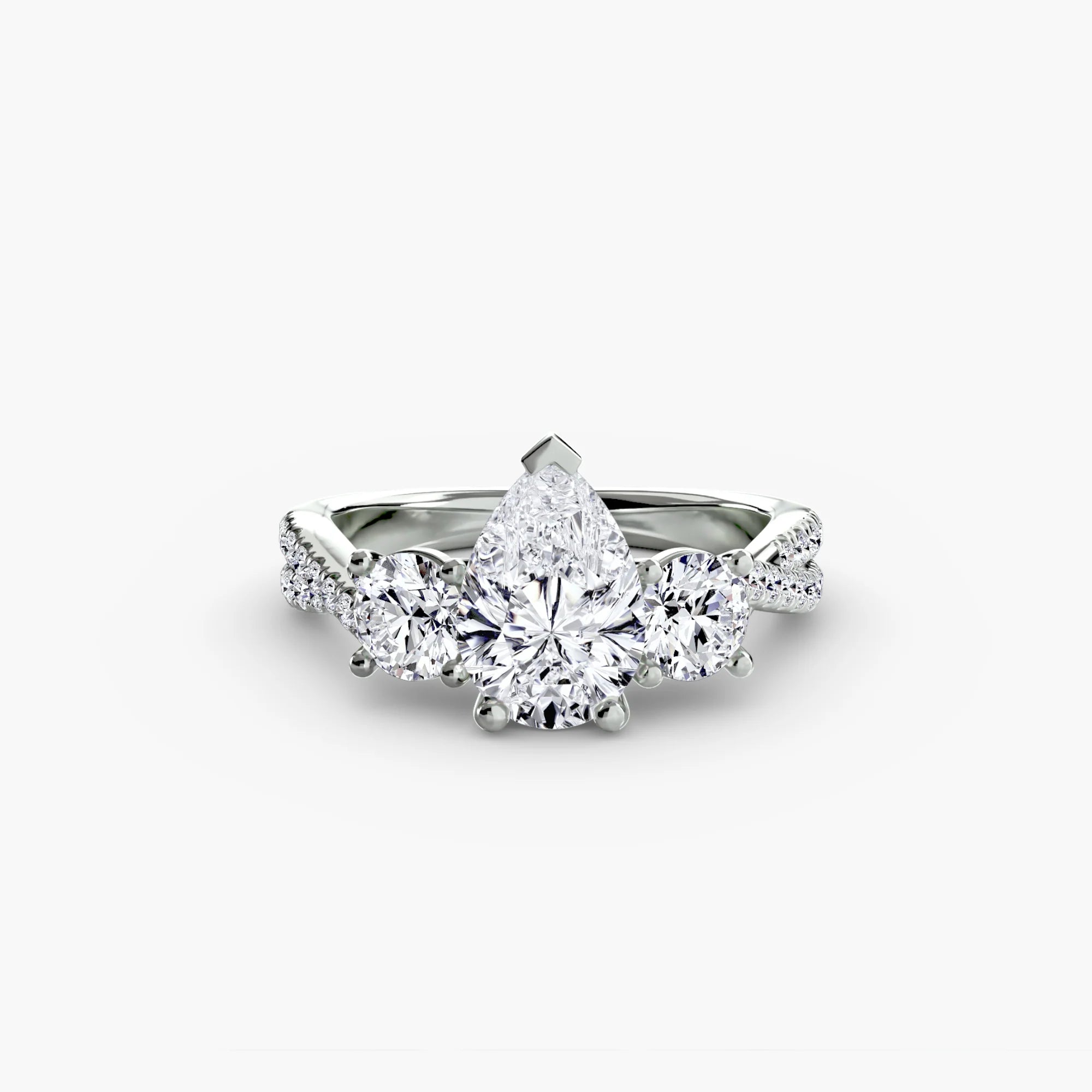 Pear Three Stone Twist Pavé Ring