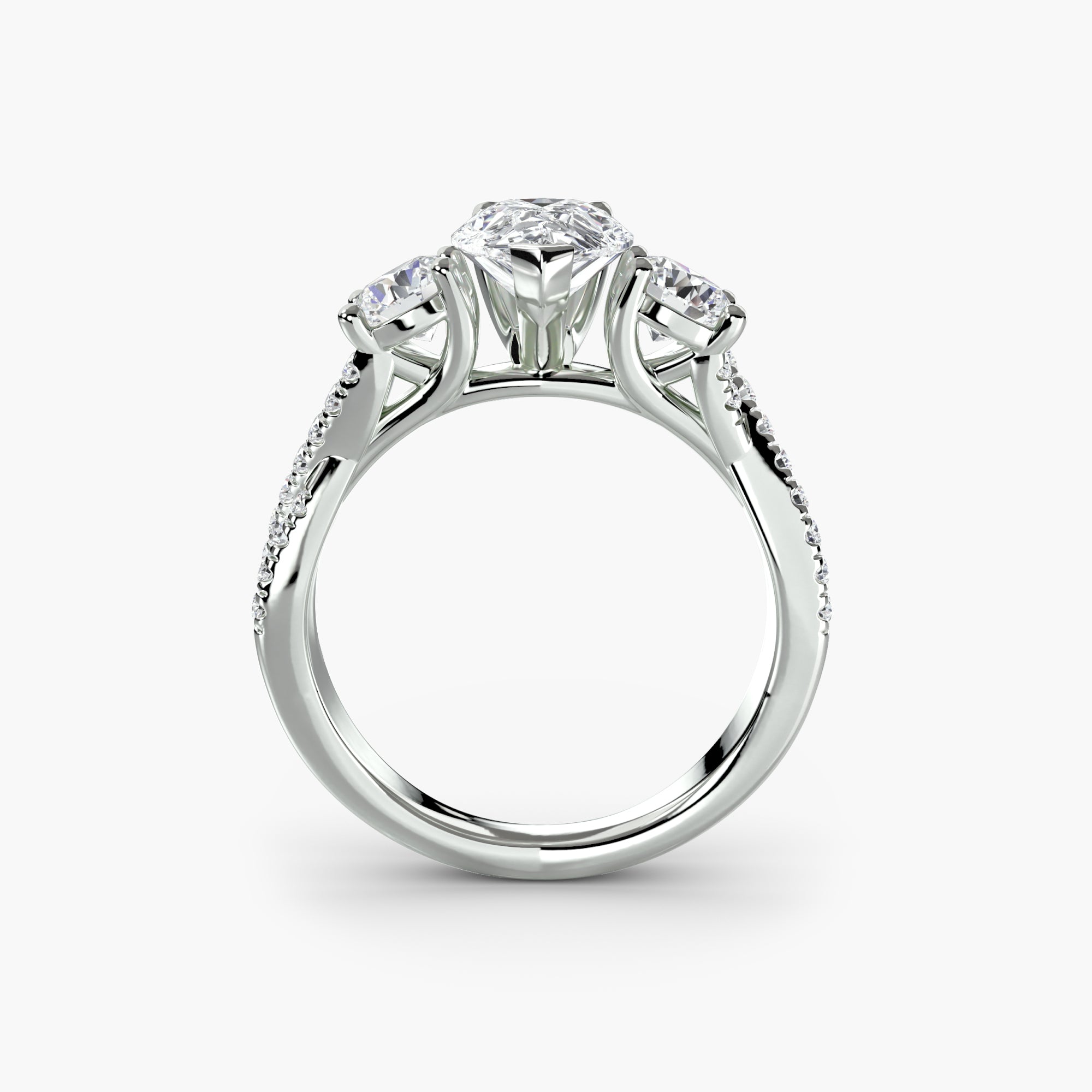 Pear Three Stone Twist Pavé Ring