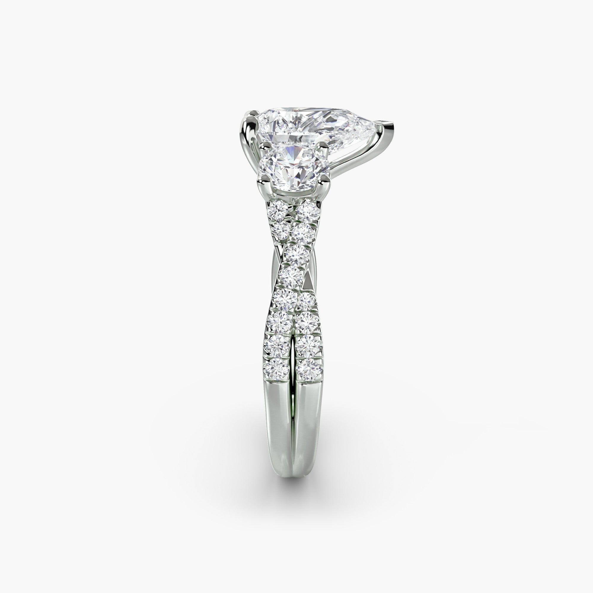 Pear Three Stone Twist Pavé Ring