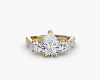 Pear Three Stone Twist Pavé Ring