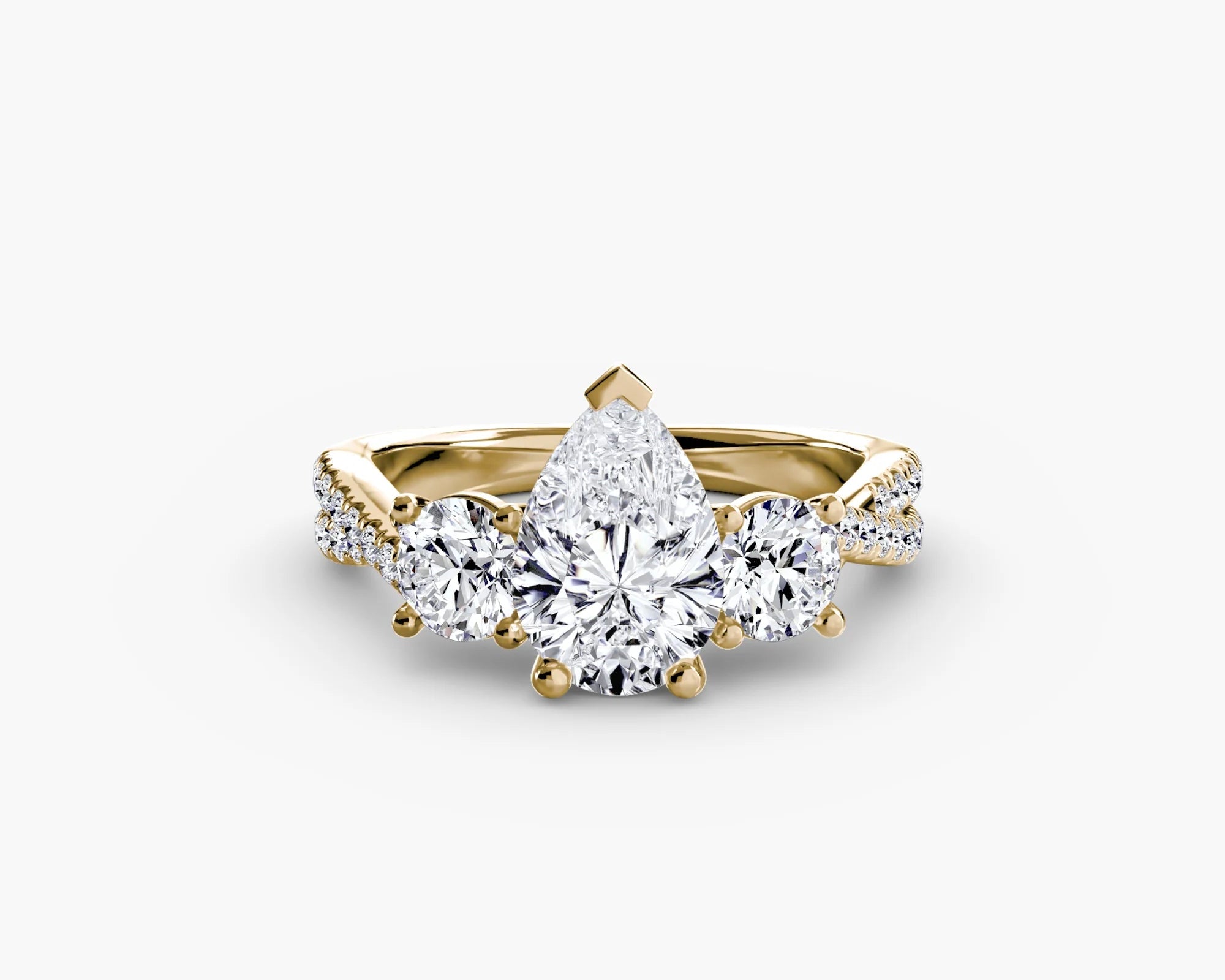 Pear Three Stone Twist Pavé Ring