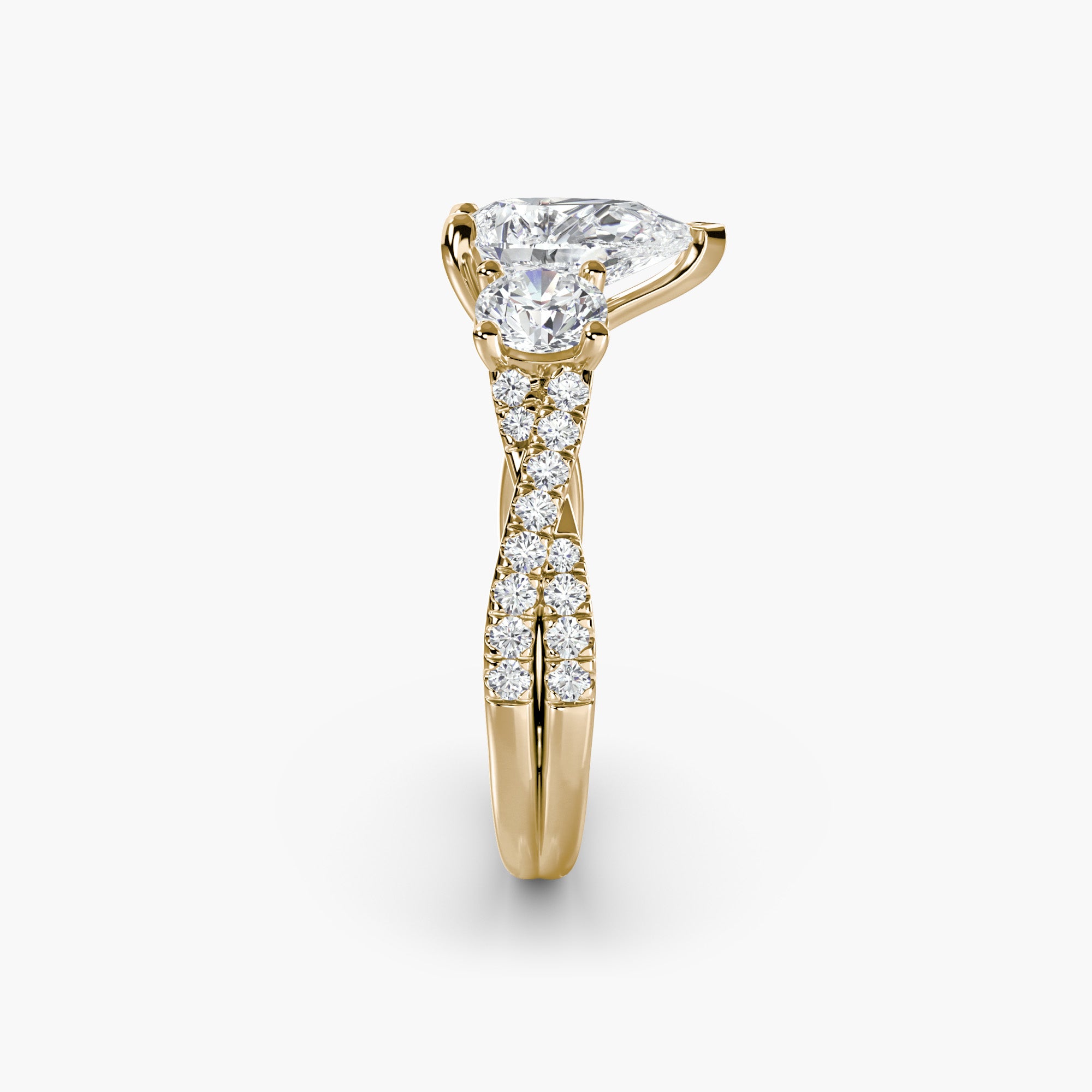 Pear Three Stone Twist Pavé Ring